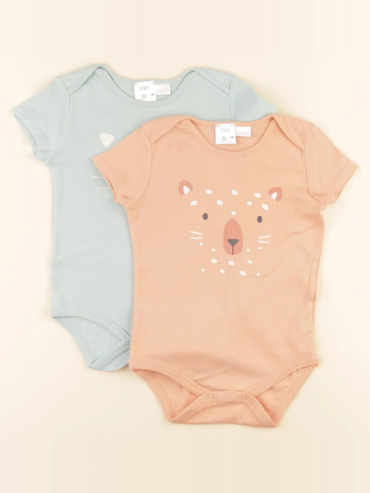 Zara - lot de 2 bodies en coton orange, vert - 2/3 ans