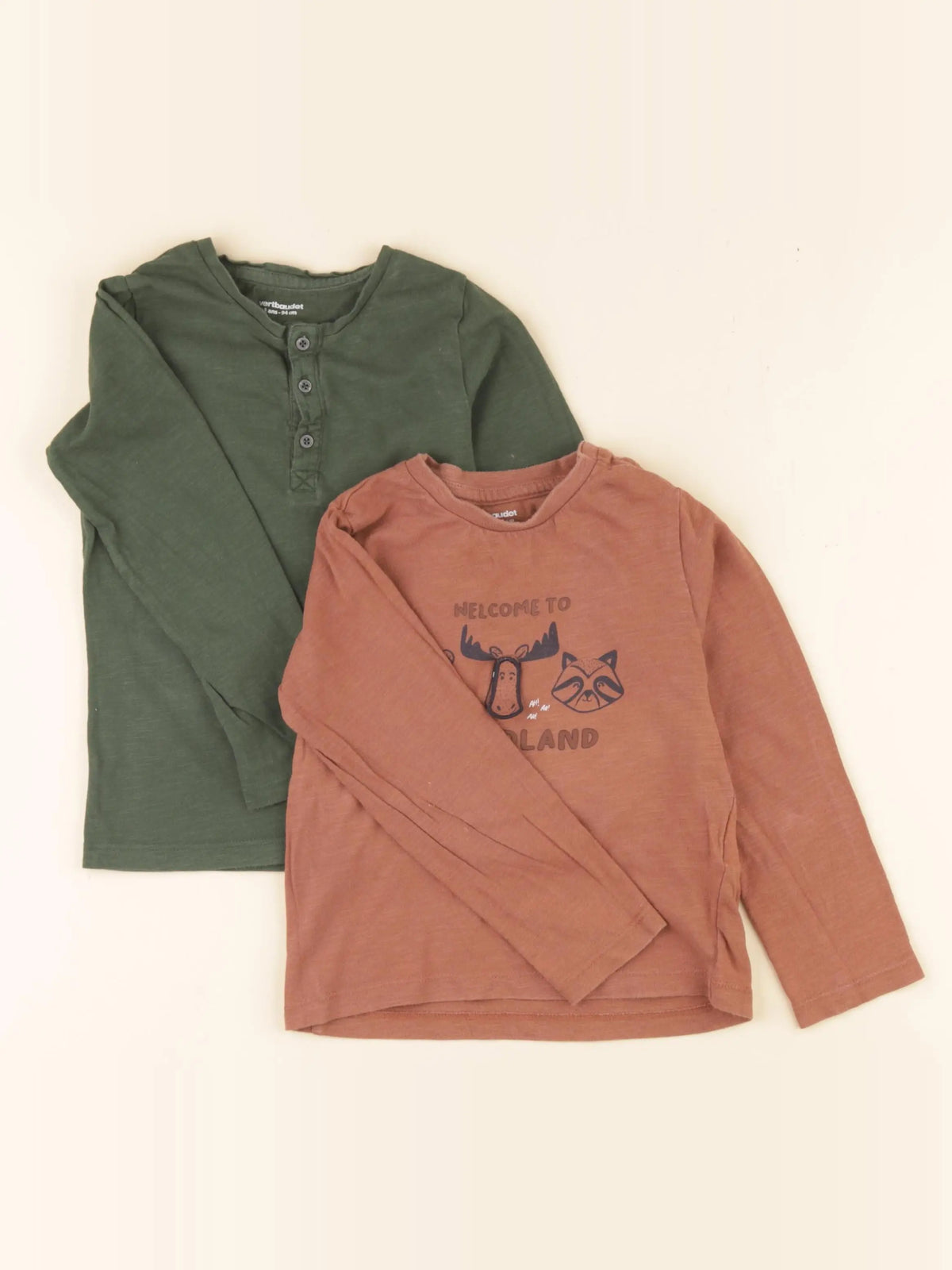 Vertbaudet - lot de 2 tee-shirts marron, vert - 3 ans