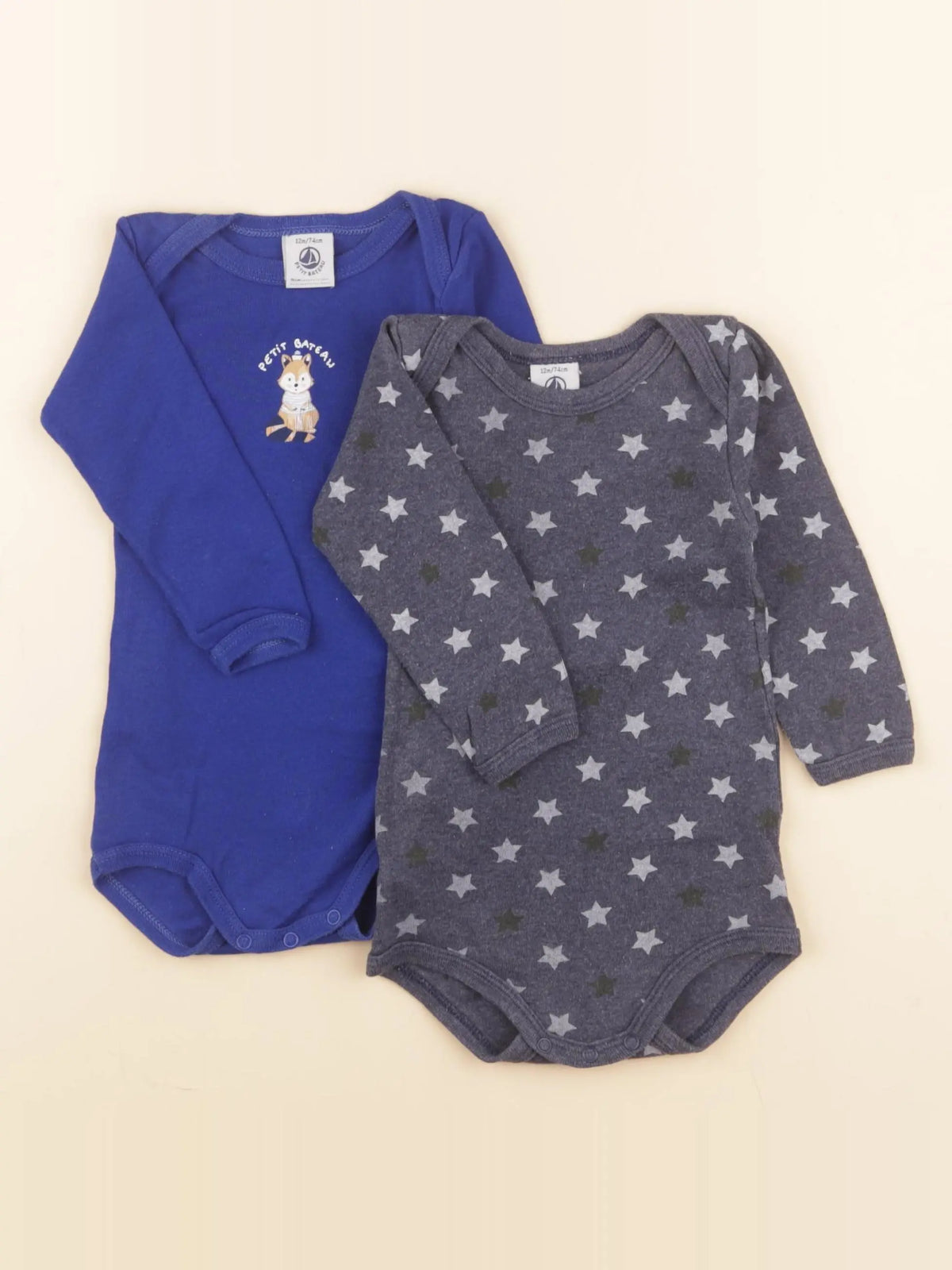 Petit Bateau - lot de 2 bodies en coton bleu - 12 mois