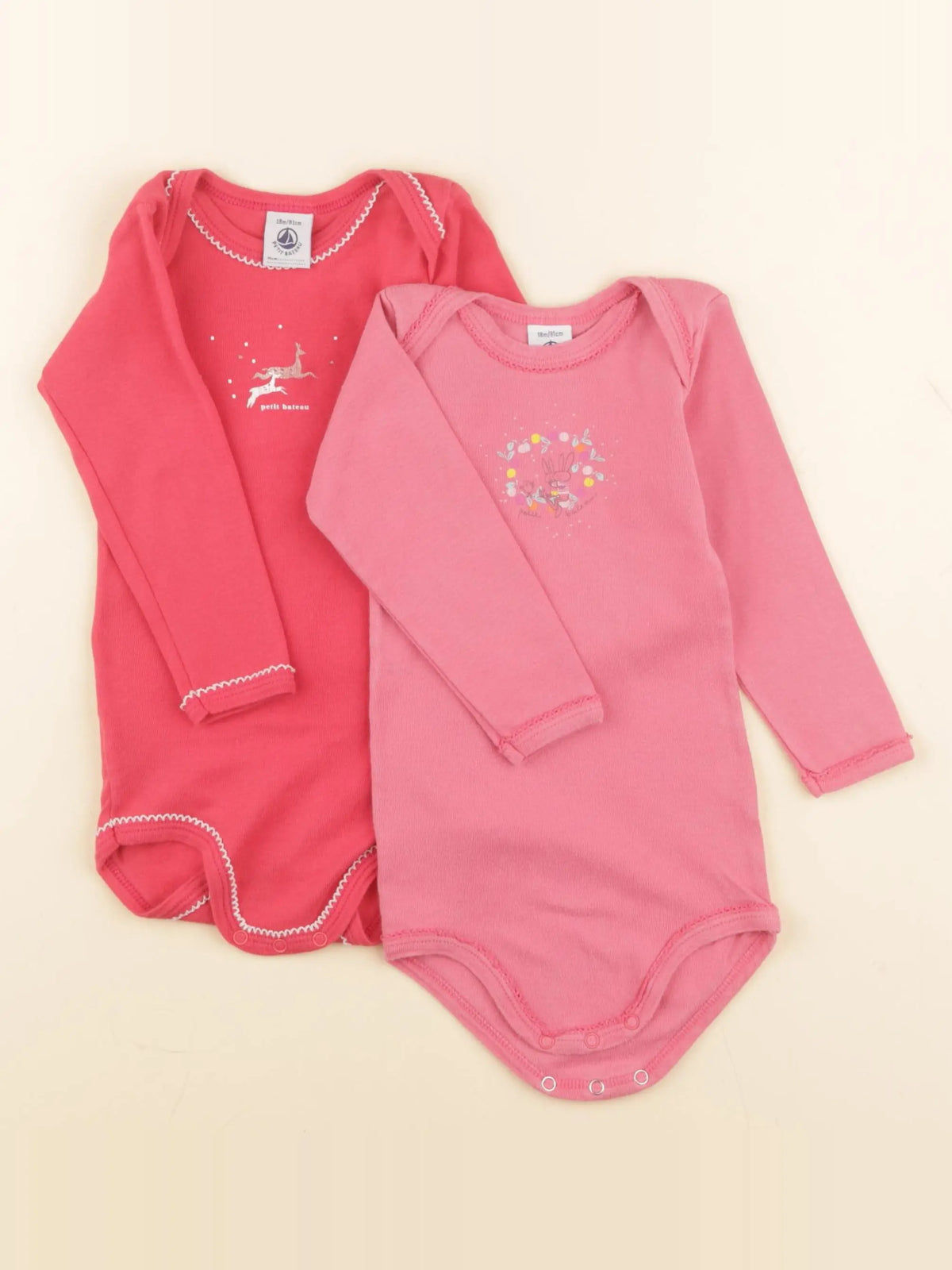 Petit Bateau - lot de 2 bodies en coton rose - 18 mois