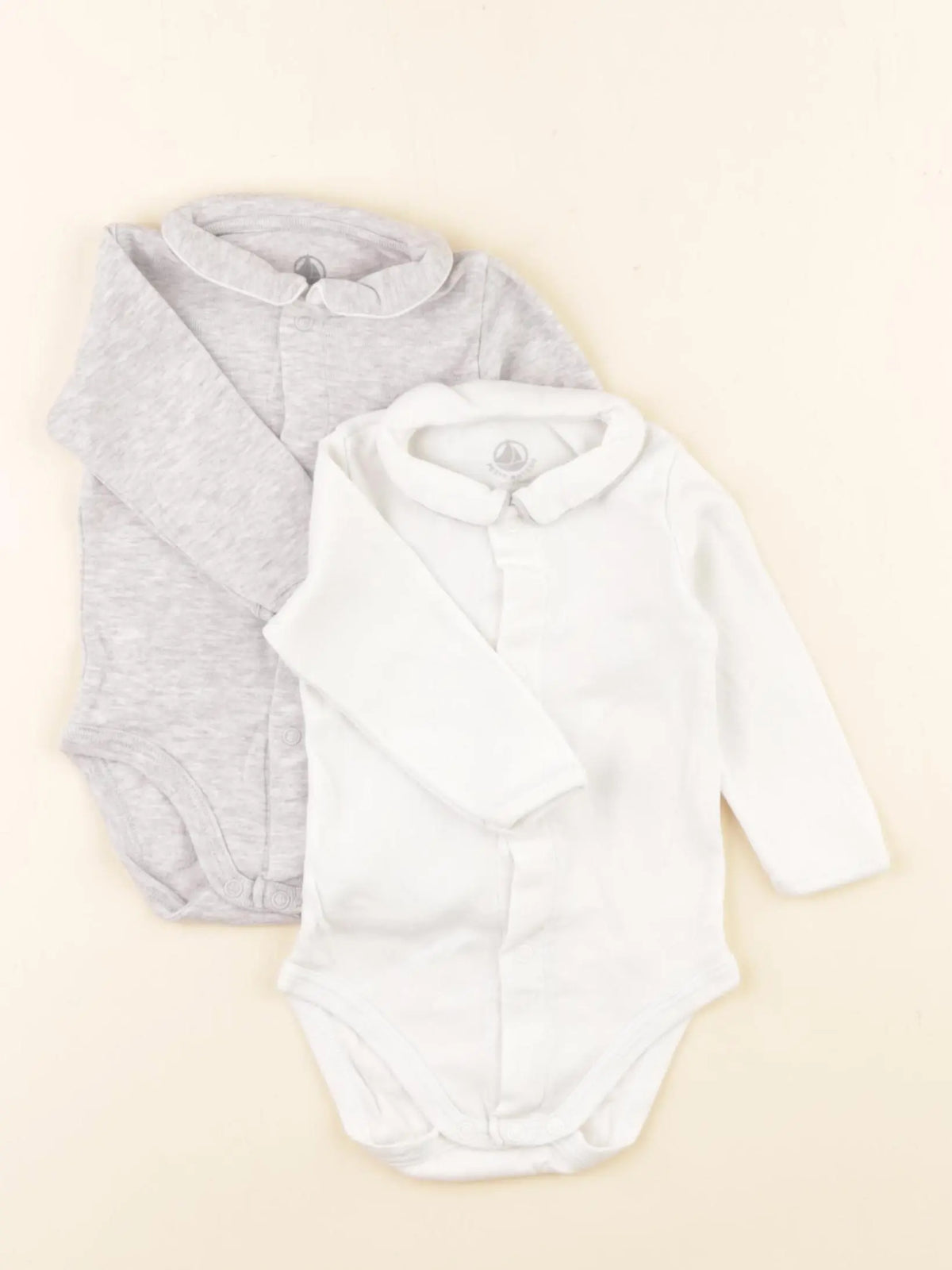 Petit Bateau - lot de 2 bodies à col blanc, gris - 3 mois