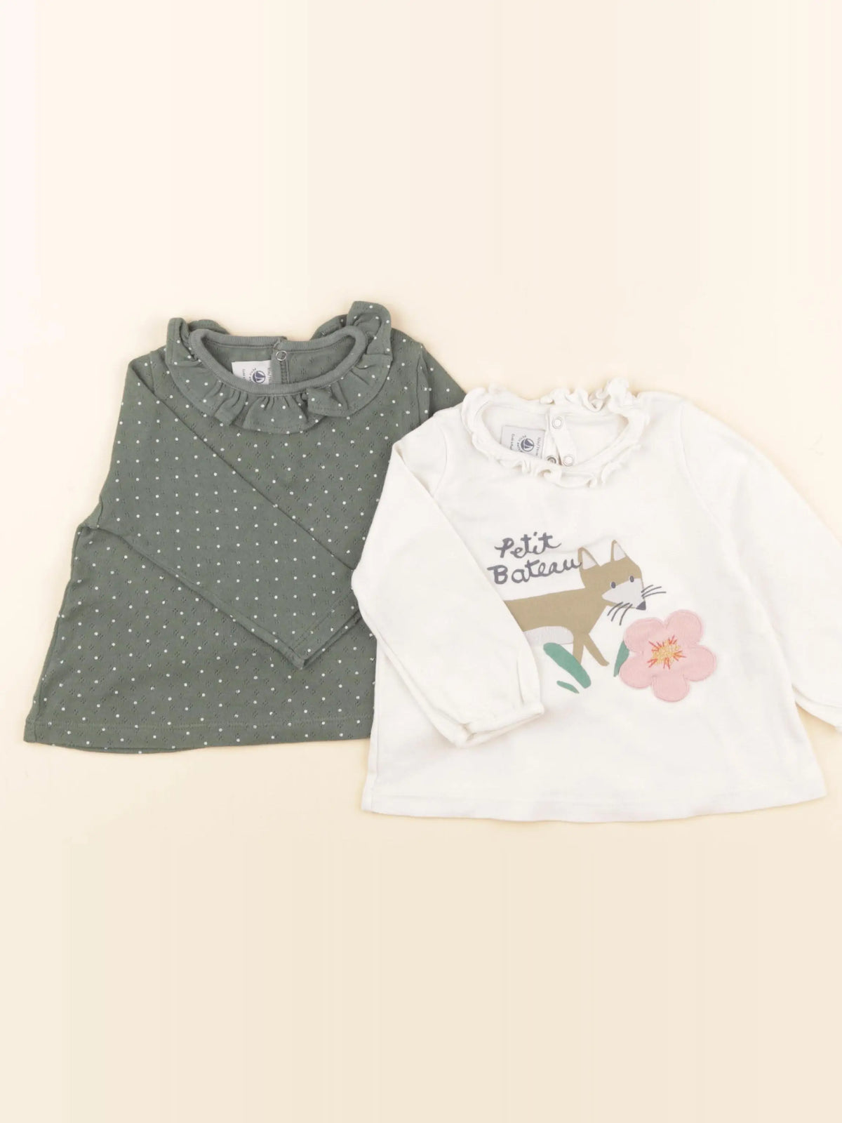 Petit Bateau - lot de 2 tee-shirts blanc, vert - 12 mois
