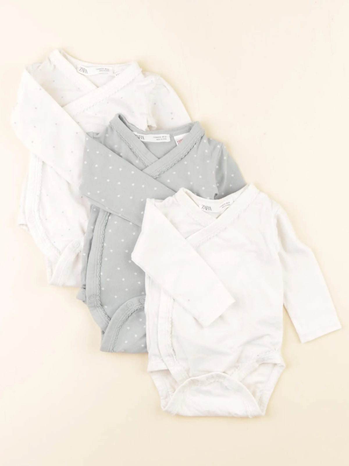 Zara - lot de 3 bodies en coton blanc, vert - 1/3 mois
