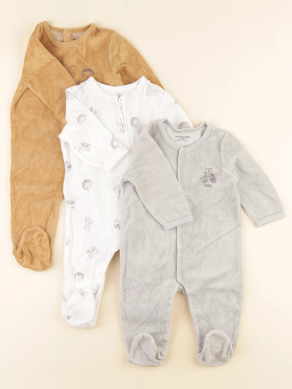 Vertbaudet - lot de 3 pyjamas velours multicolore - 6 mois