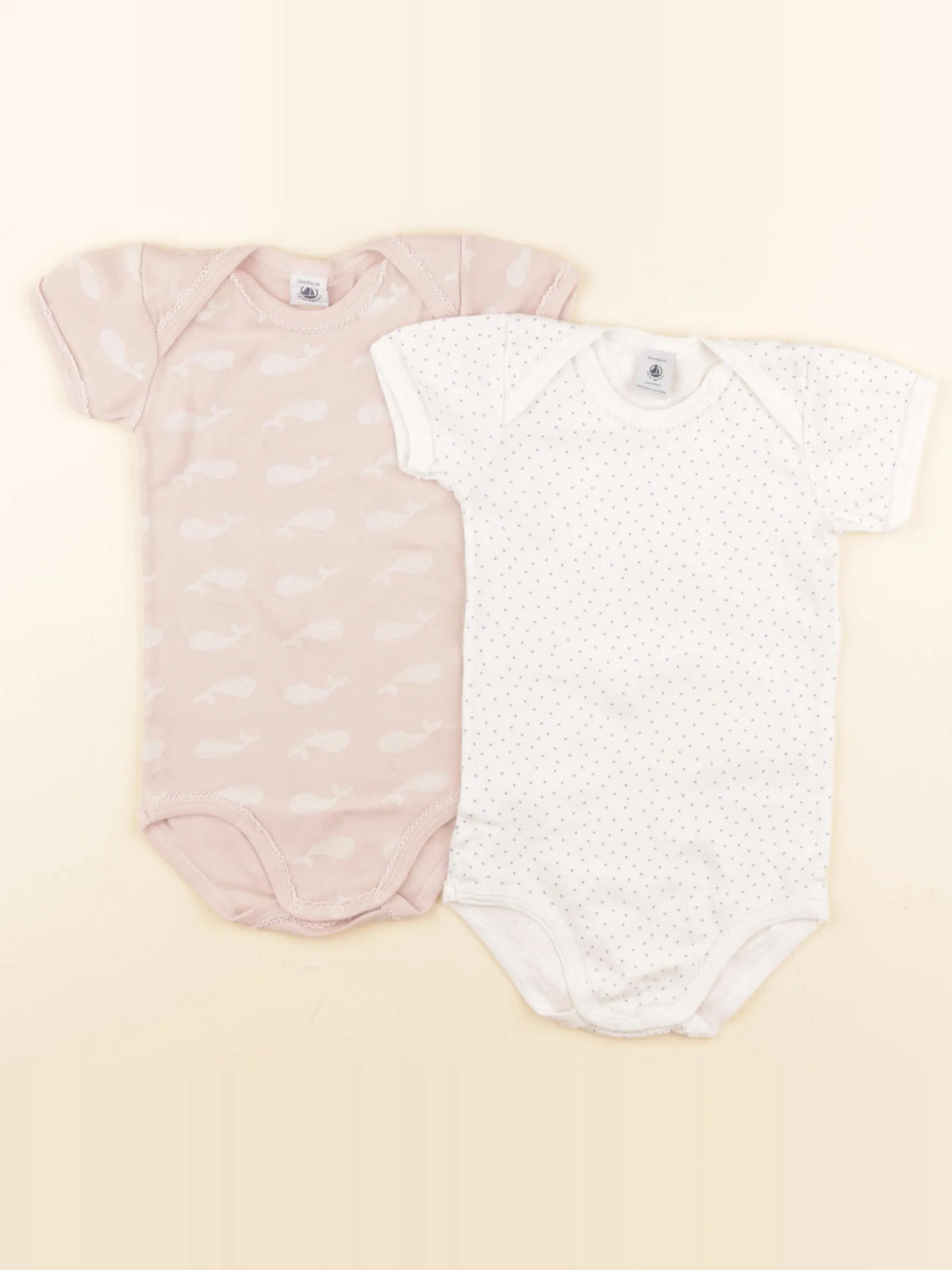 Petit Bateau - lot de 2 bodies en coton rose, blanc - 24 mois