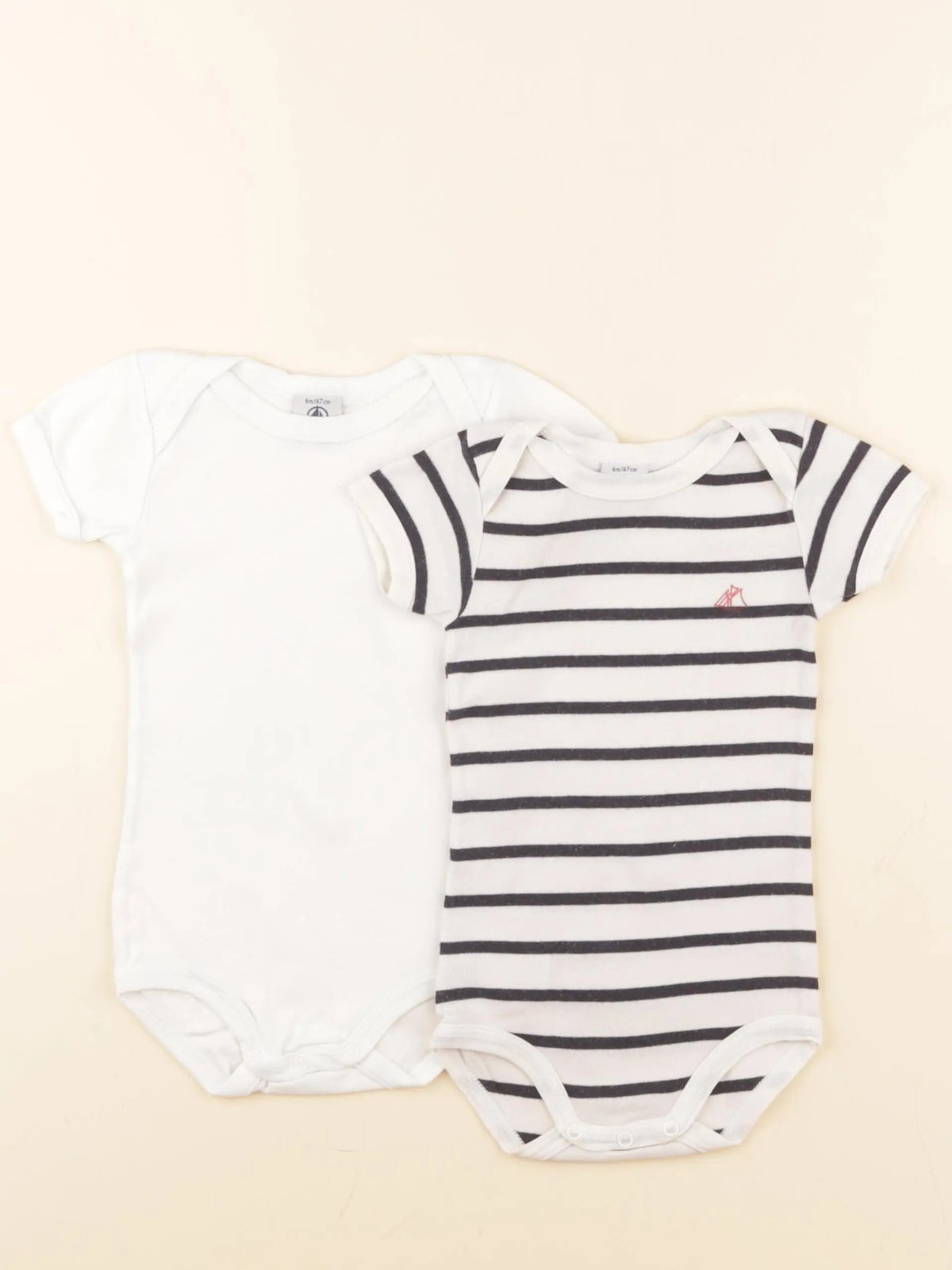 Petit Bateau - lot de 2 bodies en coton blanc, bleu - 6 mois