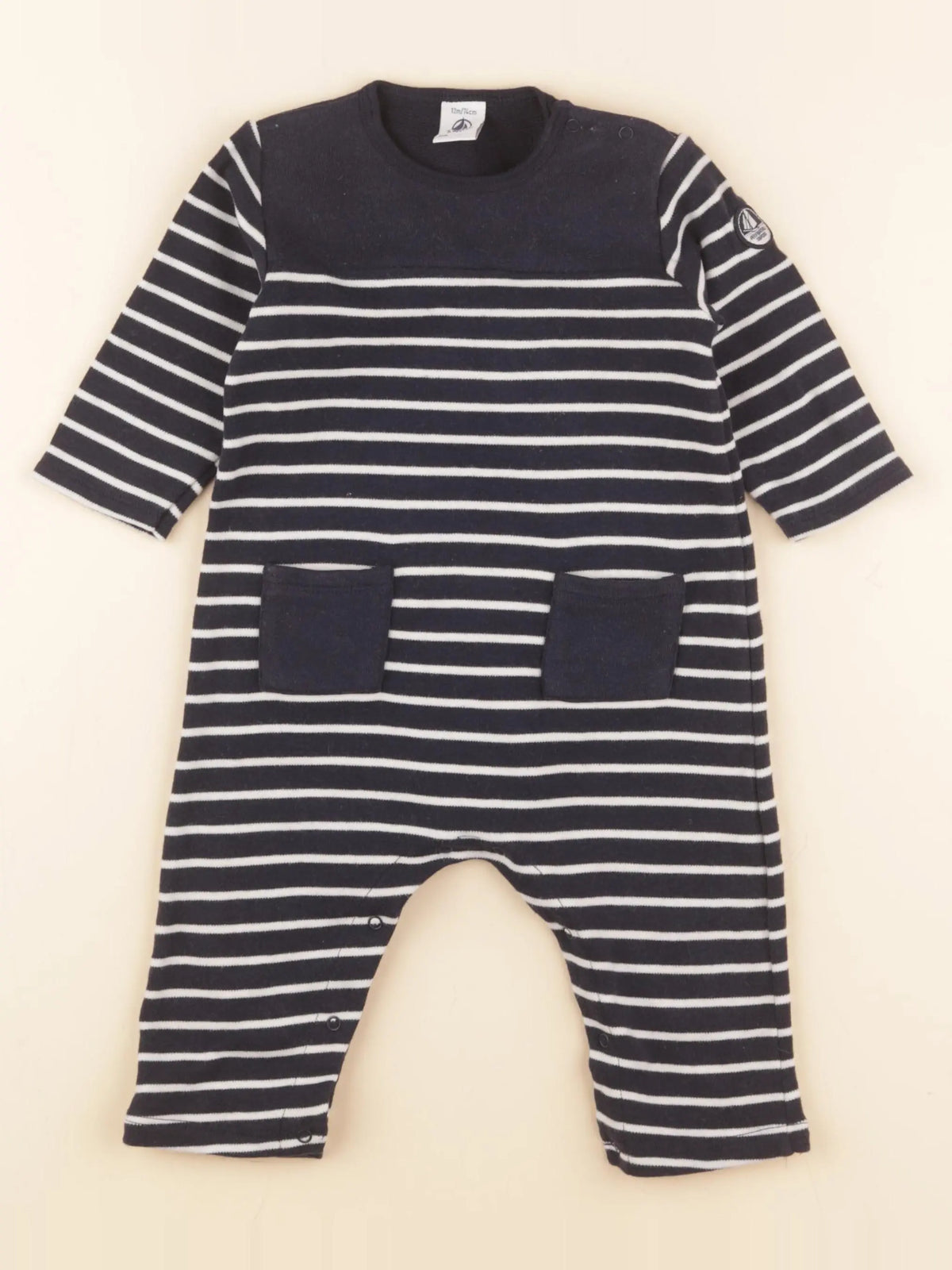 Petit Bateau - combinaison bleu, blanc - 12 mois