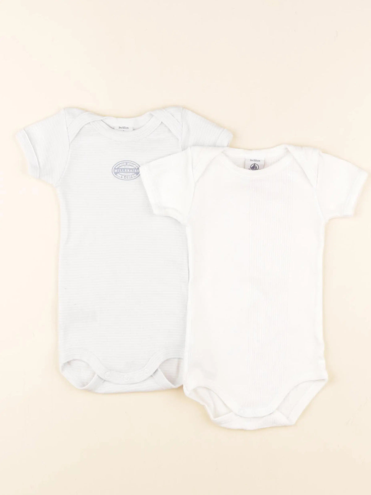 Petit Bateau - lot de 2 bodies en coton bleu, blanc - 3 mois