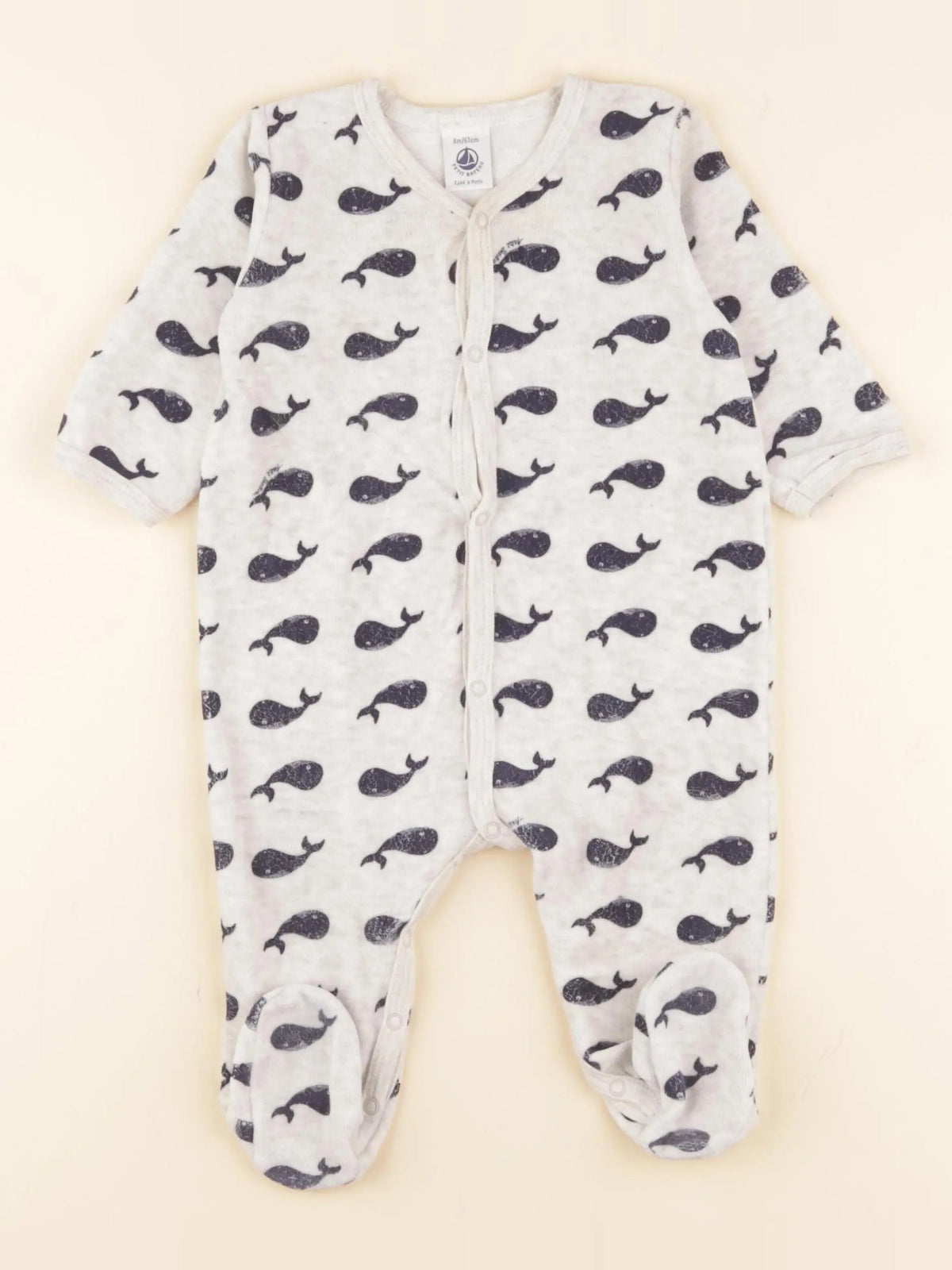 Petit Bateau - pyjama velours beige, bleu - 6 mois