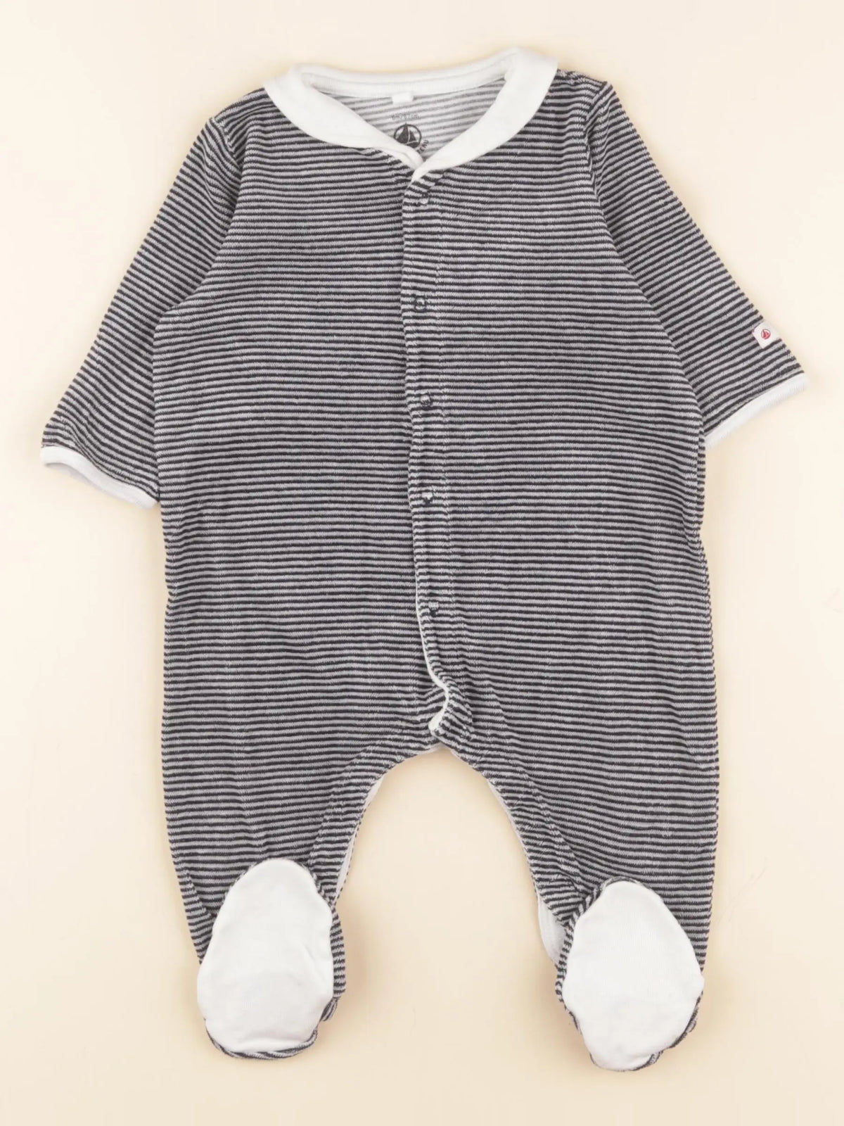 Petit Bateau - pyjama velours blanc, bleu - 6 mois