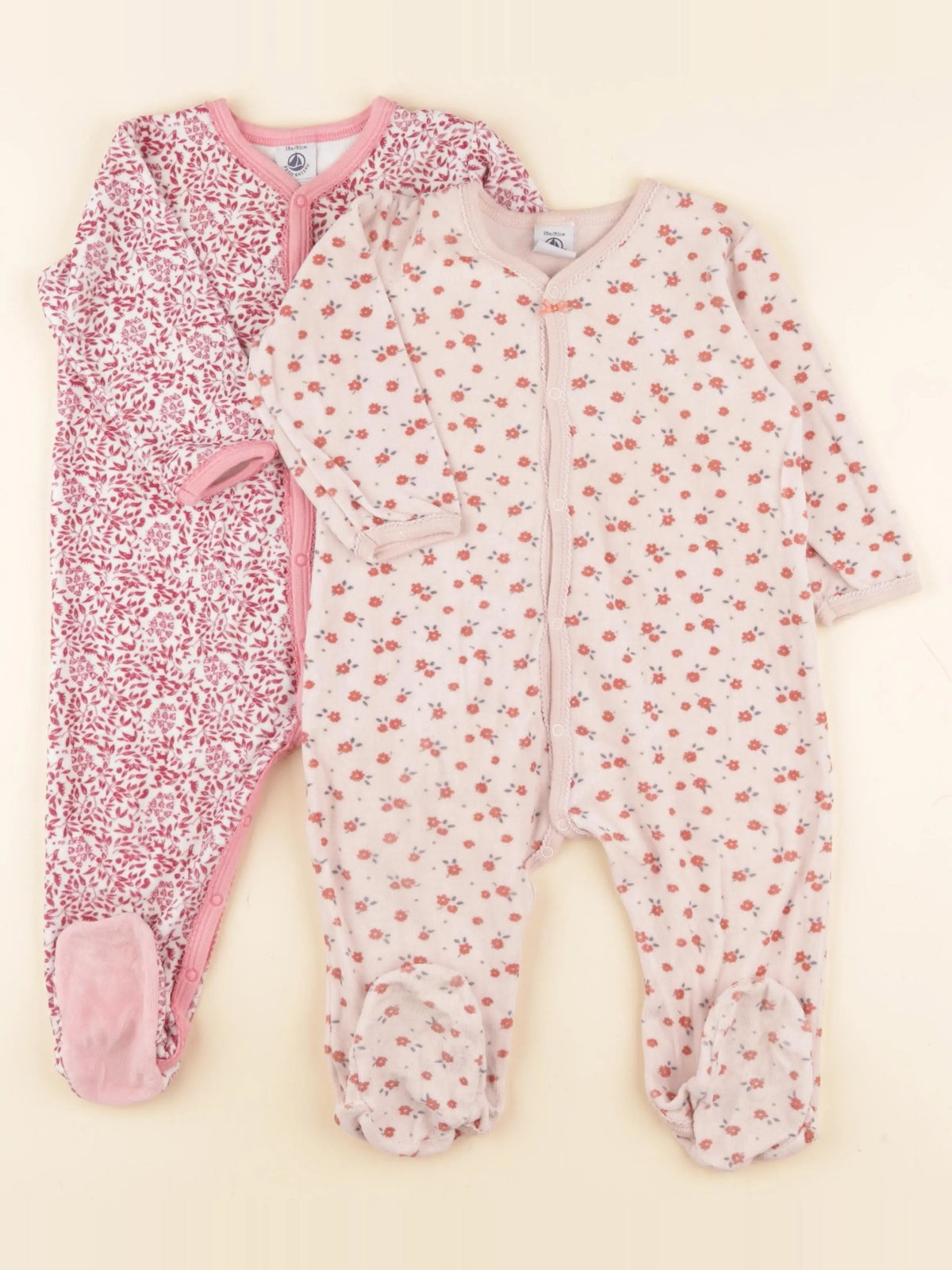 Petit Bateau - lot de 2 pyjamas velours rose - 18 mois