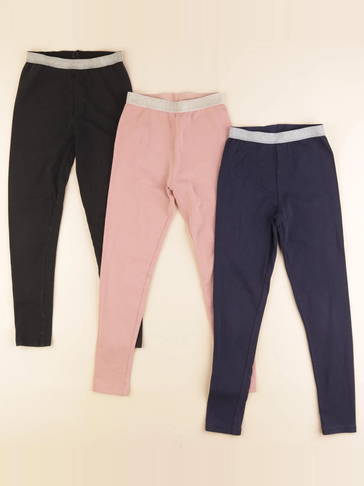 Vertbaudet - lot de 3 leggings bleu, rose, noir - 7 ans