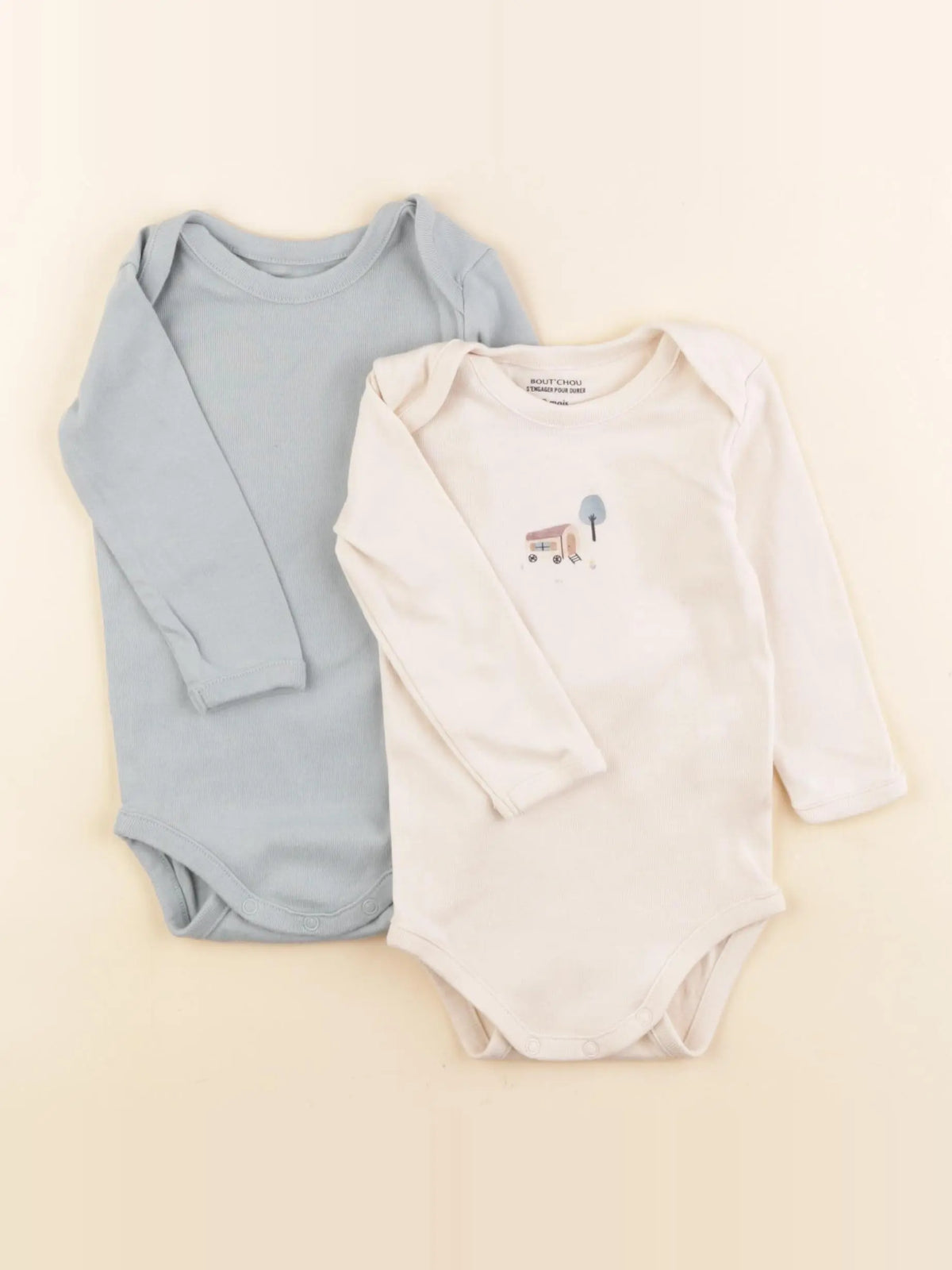 Boutchou - lot de 2 bodies en coton beige, bleu - 9 mois