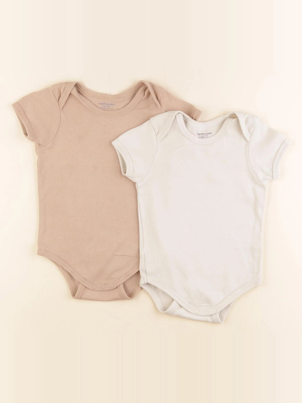 Vertbaudet - lot de 2 bodies en coton marron, beige - 18 mois