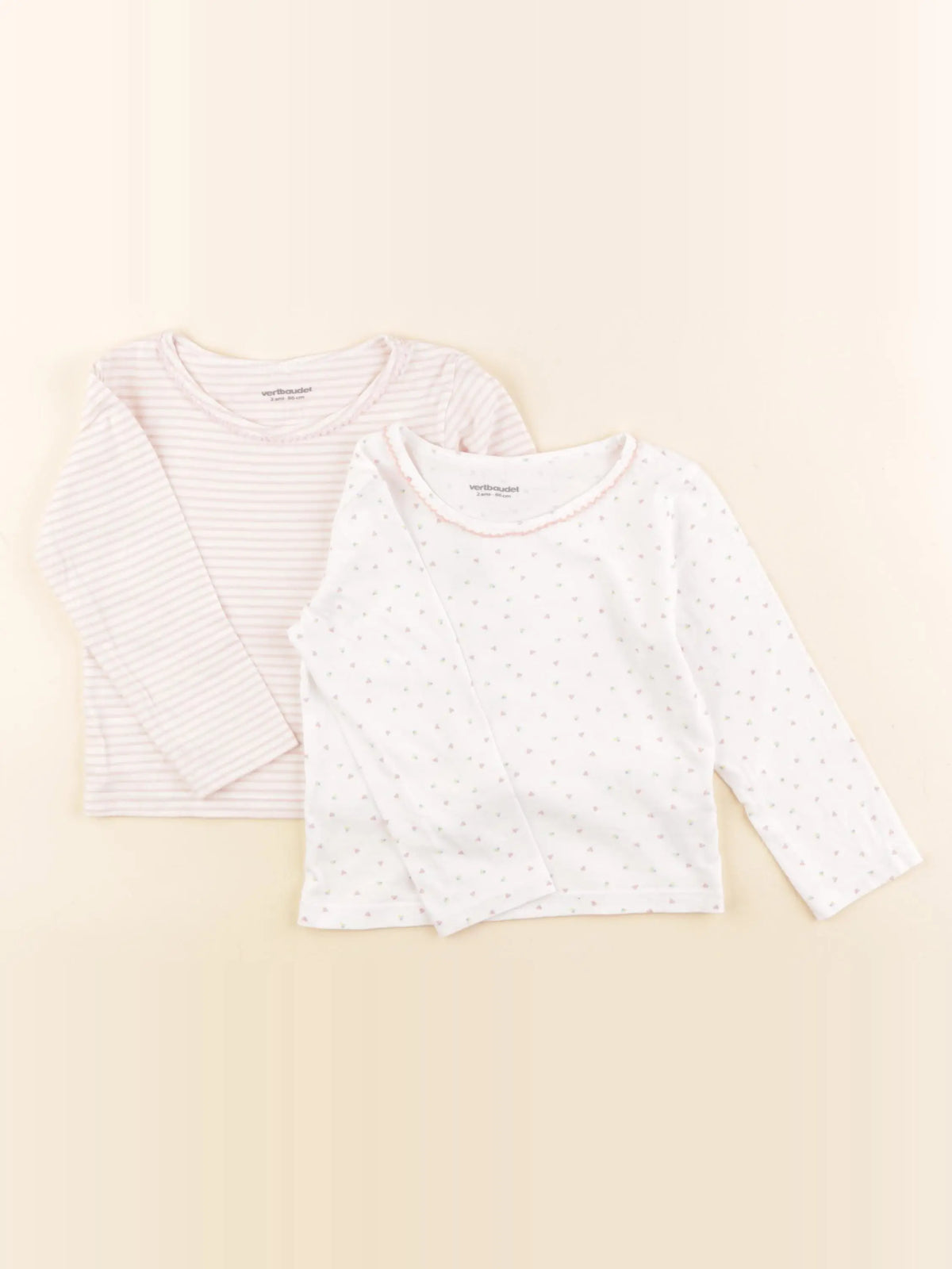 Vertbaudet - lot de 2 maillots de corps blanc, rose - 2 ans