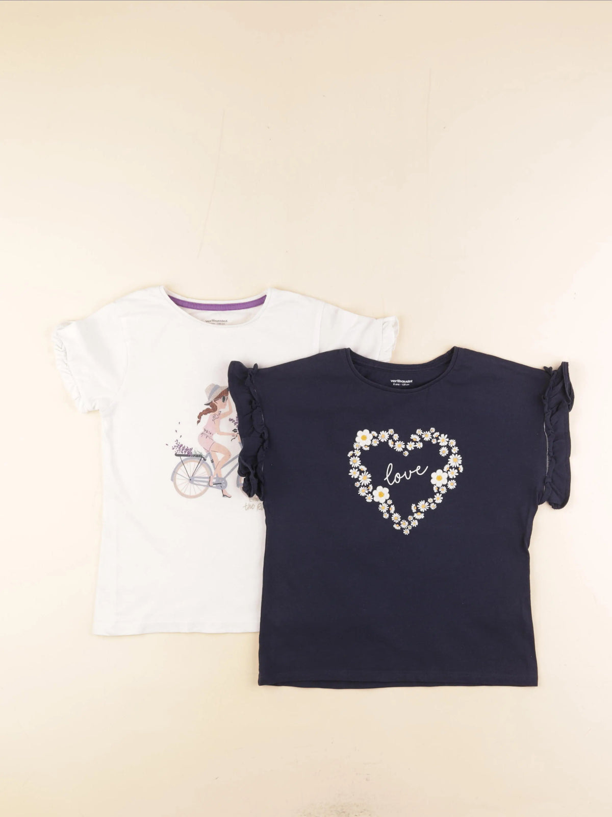 Vertbaudet - lot de 2 tee-shirts blanc, bleu - 8 ans