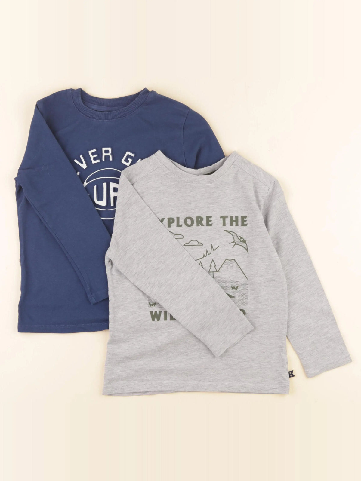 Okaidi - lot de 2 tee-shirts bleu, gris - 4 ans