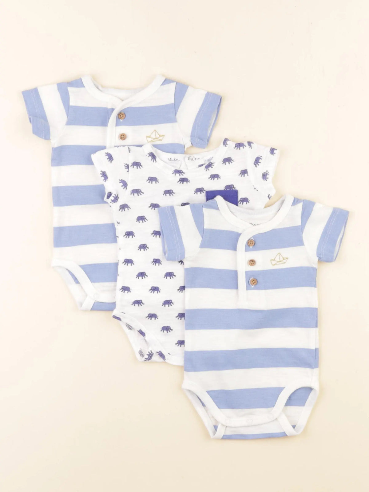 Boutchou - lot de 3 bodies en coton bleu - 1 mois
