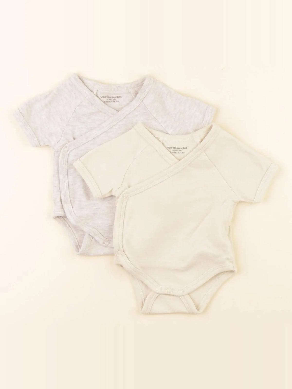 Vertbaudet - lot de 2 bodies en coton coton gris, beige - 1 mois