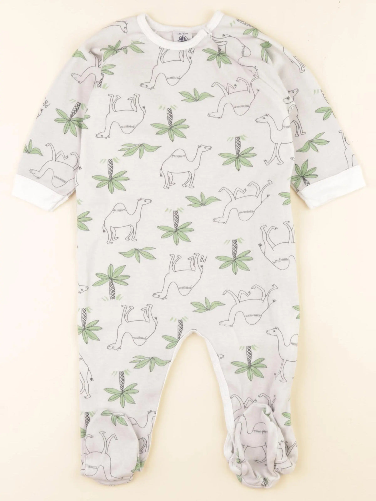 Petit Bateau - pyjama coton blanc, vert - 18 mois