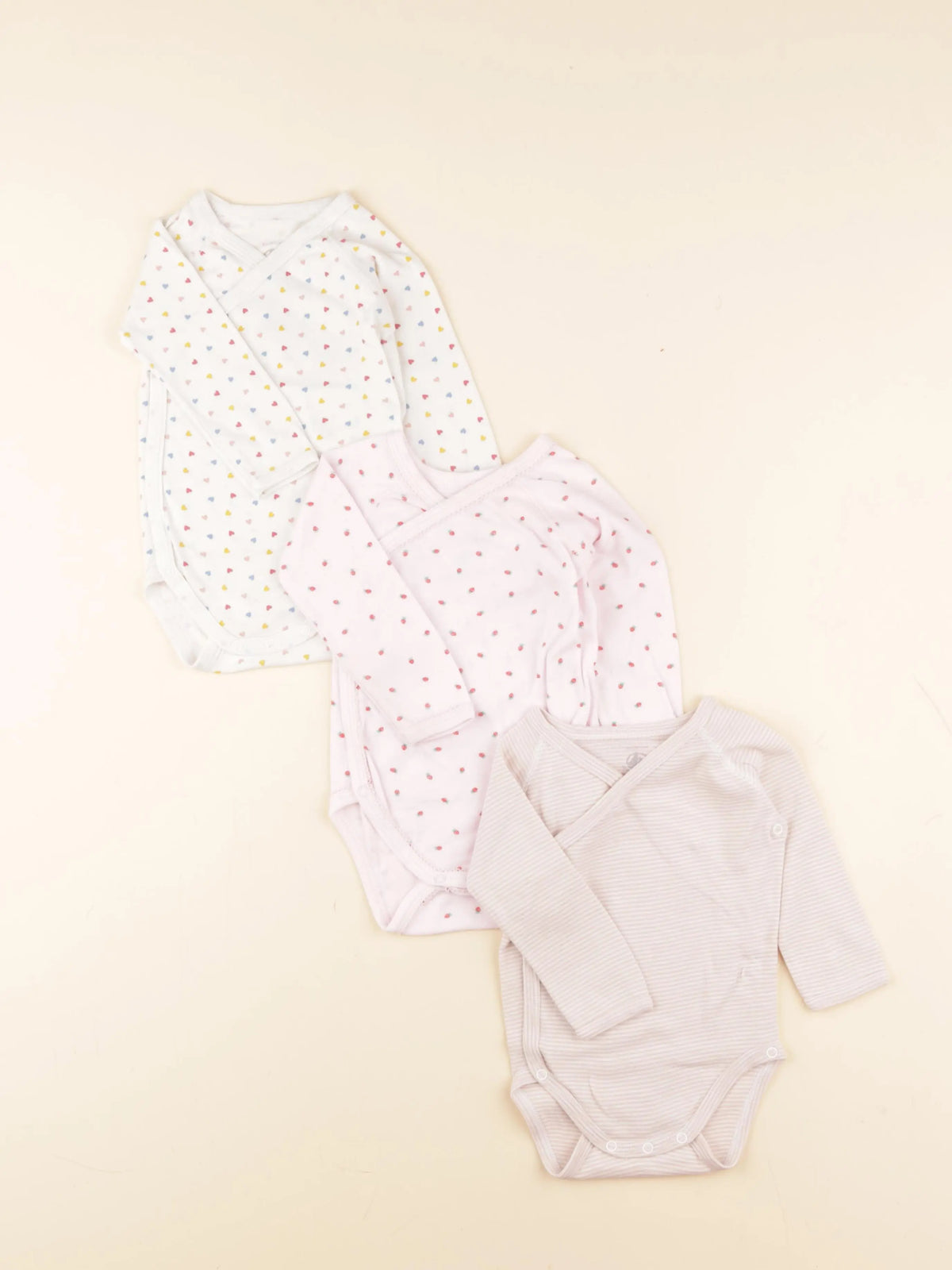 Petit Bateau - lot de 3 bodies en coton rose, blanc - 6 mois