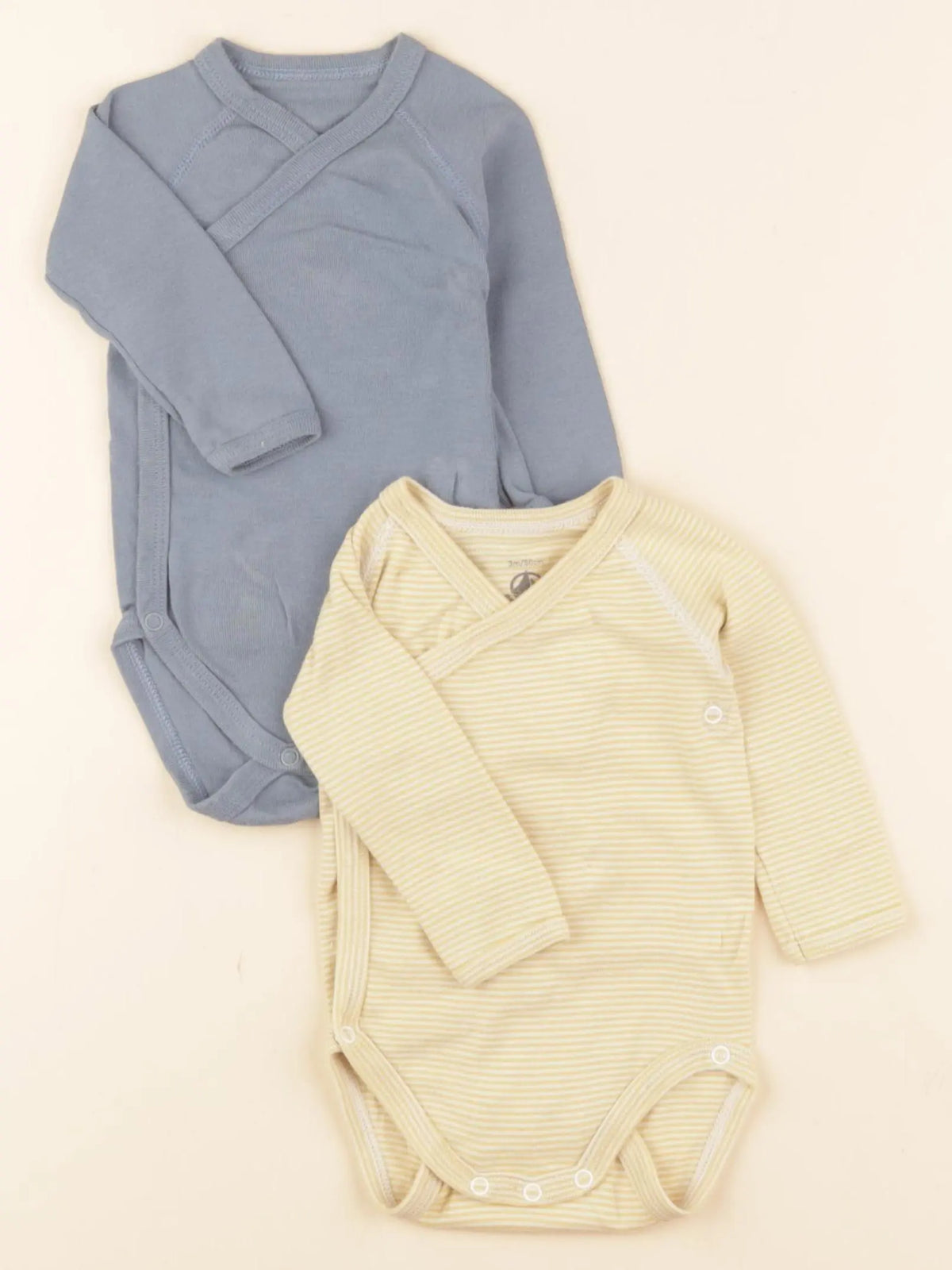 Petit Bateau - lot de 2 bodies en coton bleu, jaune - 3 mois