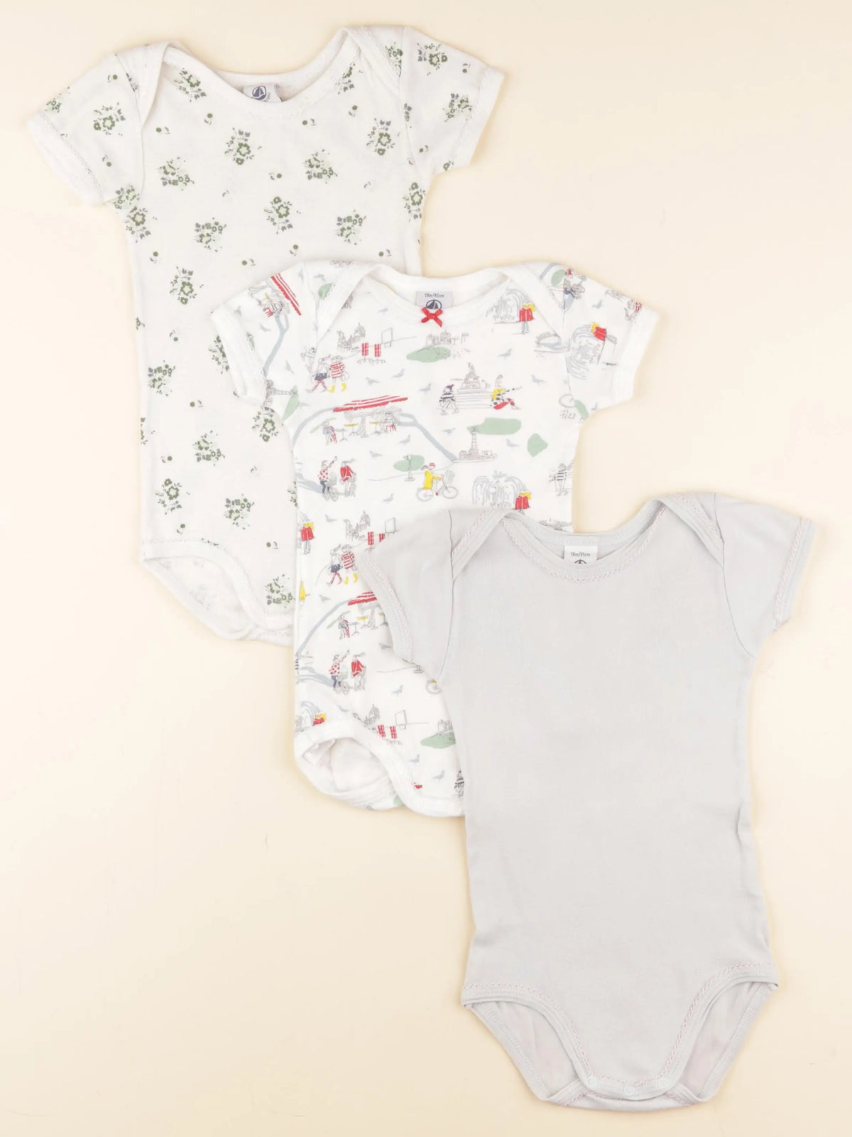 Petit Bateau - lot de 3 bodies en coton blanc, bleu - 18 mois