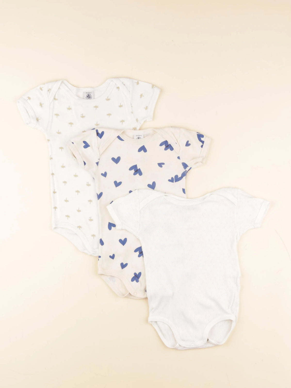 Petit Bateau - lot de 3 bodies en coton beige, blanc - 18 mois