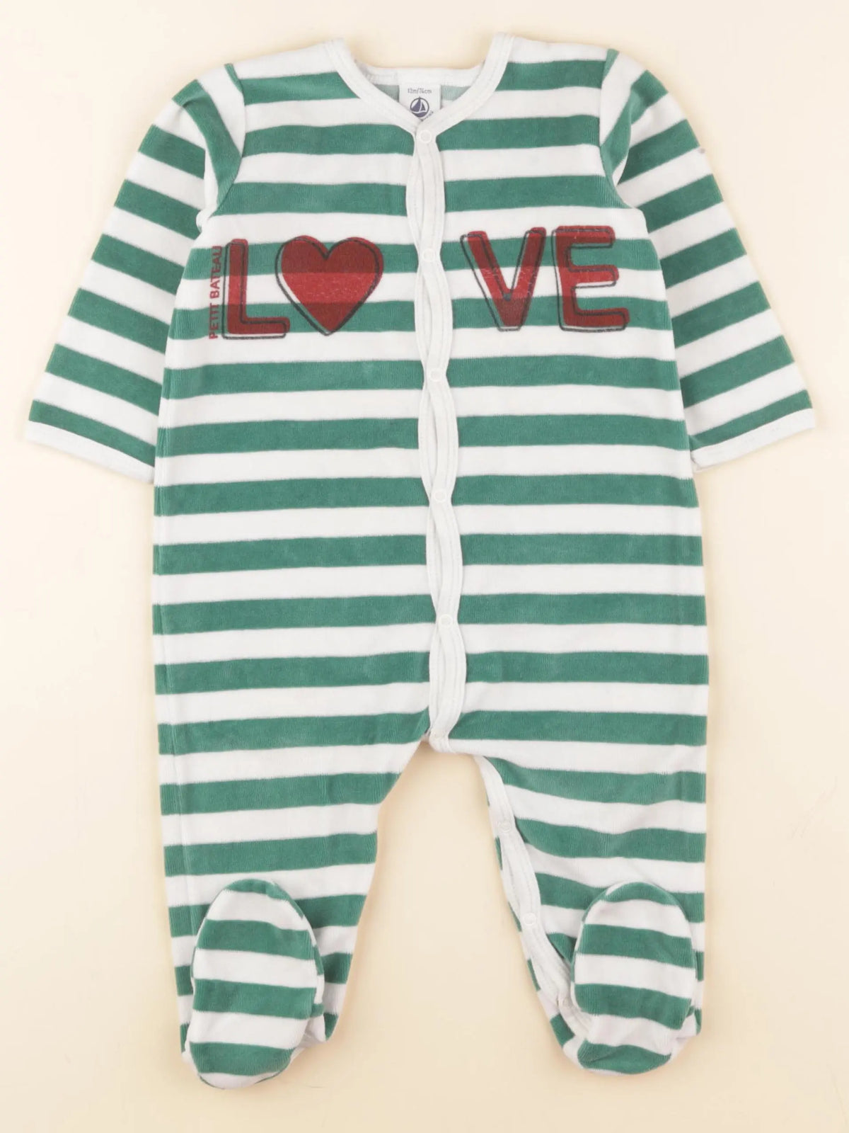 Petit Bateau - pyjama velours vert - 12 mois