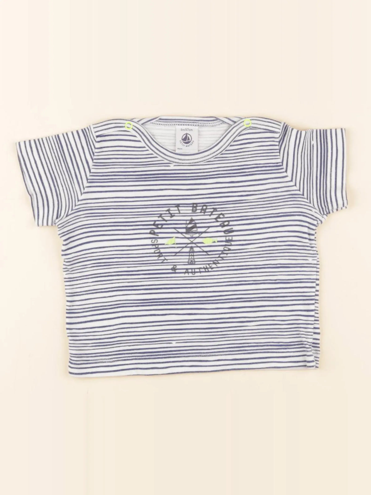 Petit Bateau - tee-shirt blanc, bleu - 6 mois