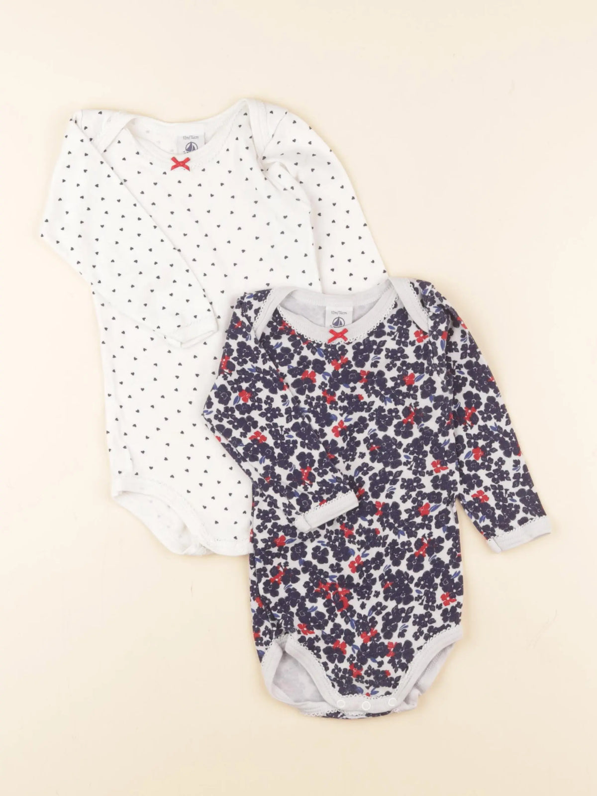 Petit Bateau - lot de 2 bodies en coton blanc, bleu - 12 mois