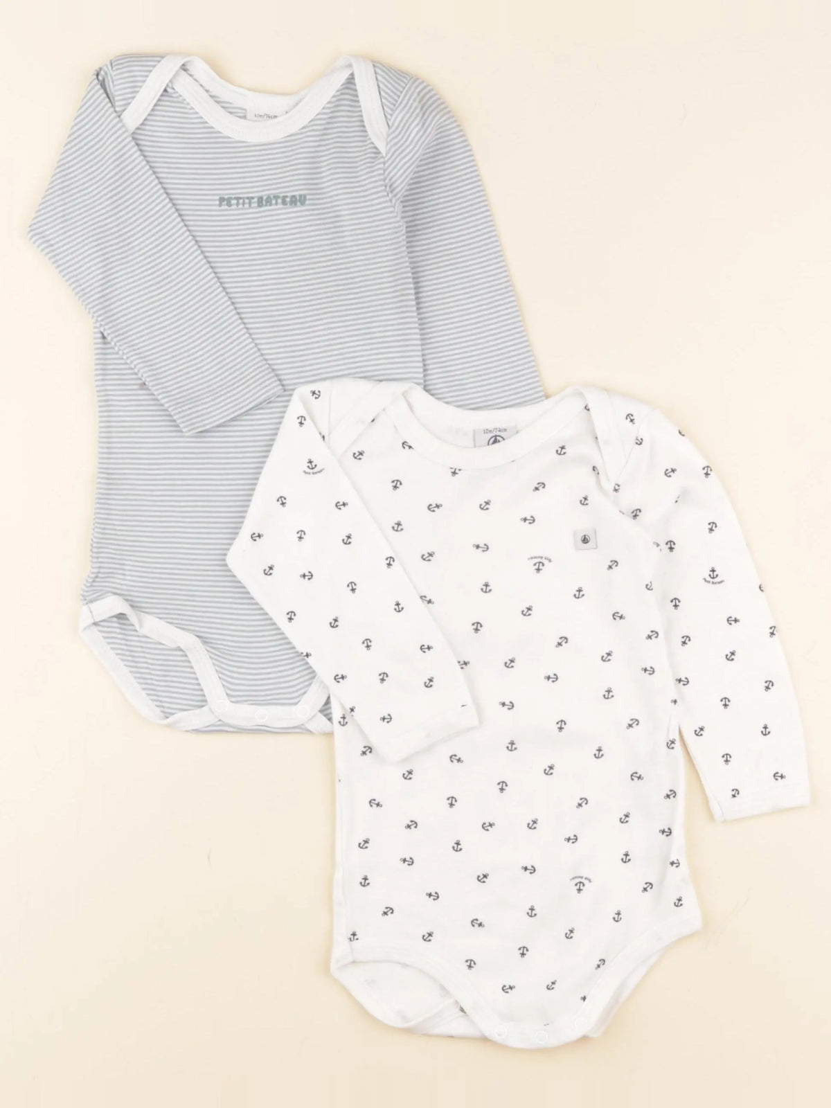 Petit Bateau - lot de 2 bodies en coton blanc, bleu - 12 mois