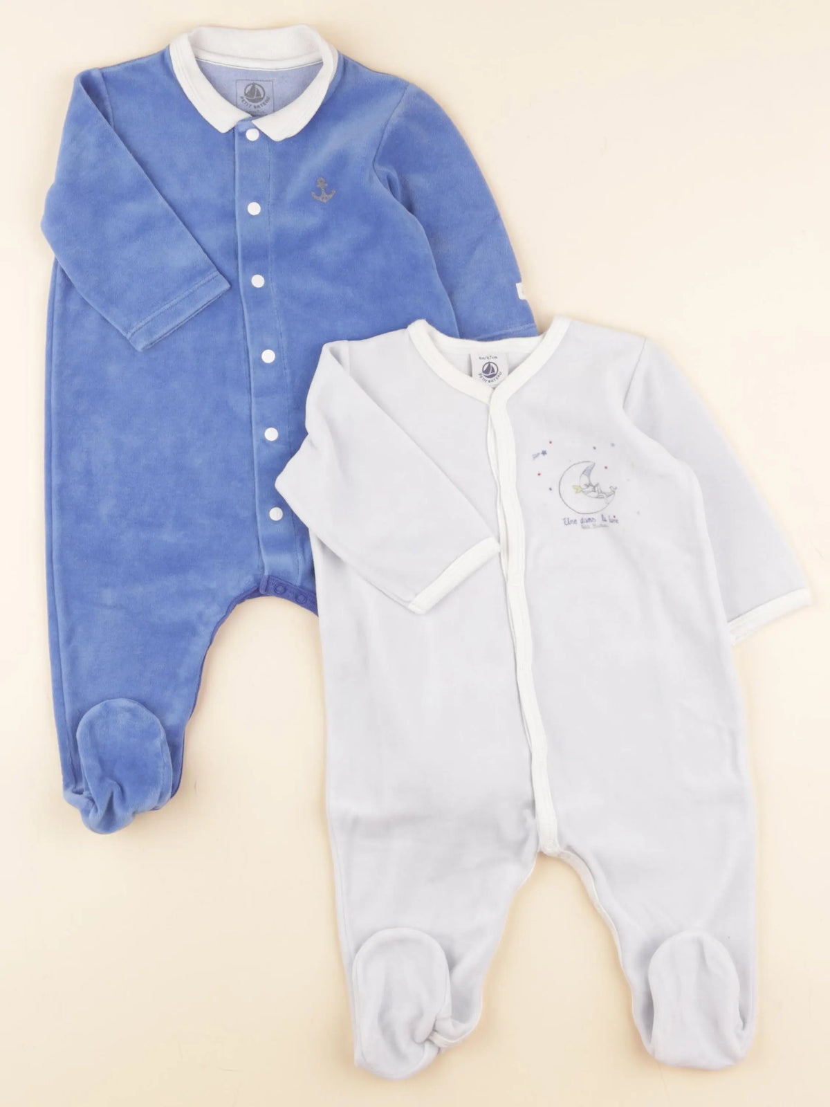 Petit Bateau - lot de 2 pyjamas velours bleu - 6 mois