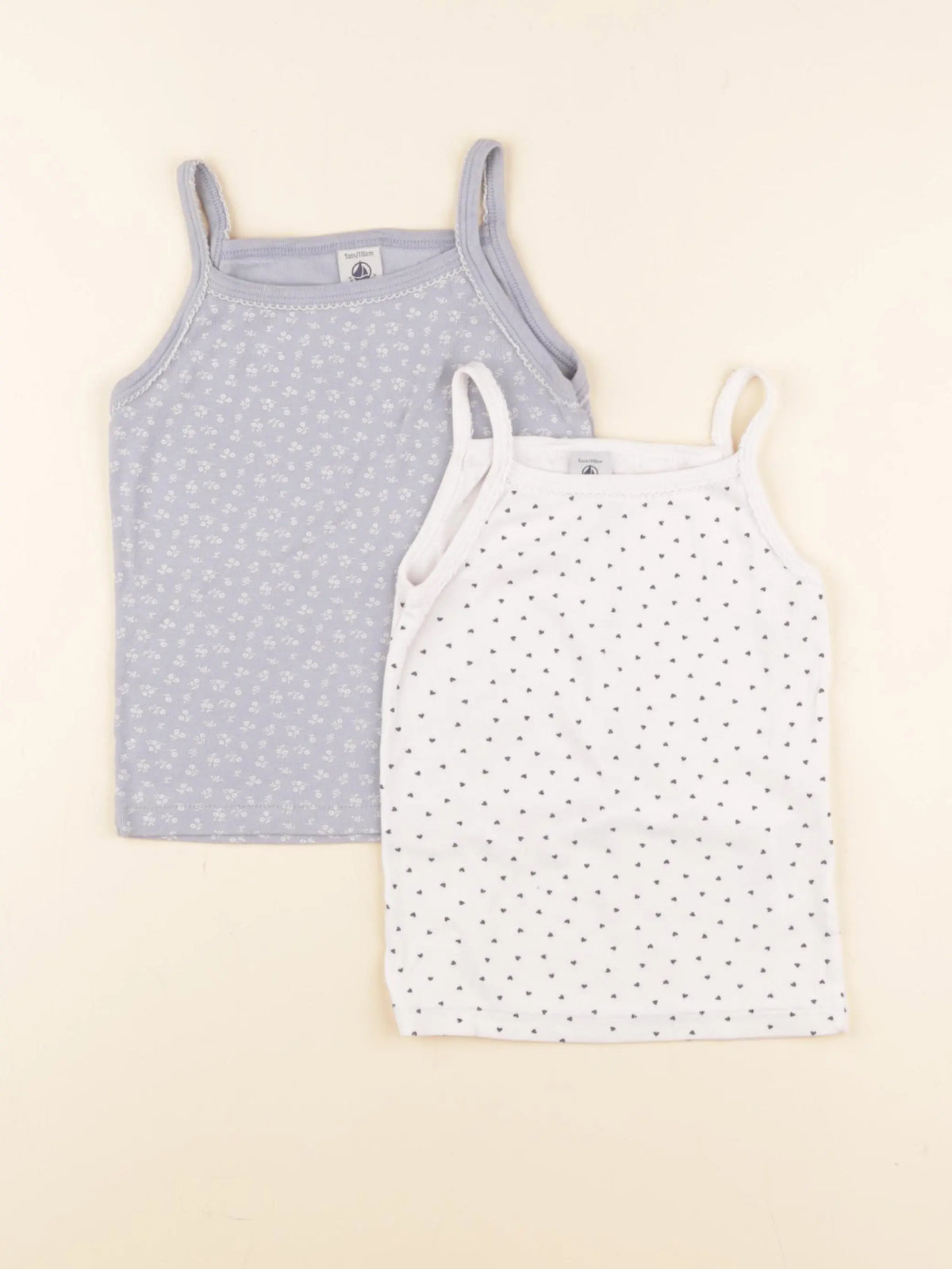 Petit Bateau - lot de 2 maillots de corps blanc, bleu - 5 ans