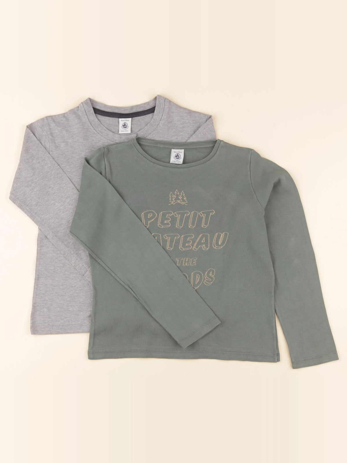 Petit Bateau - lot de 2 tee-shirts gris, vert - 8 ans