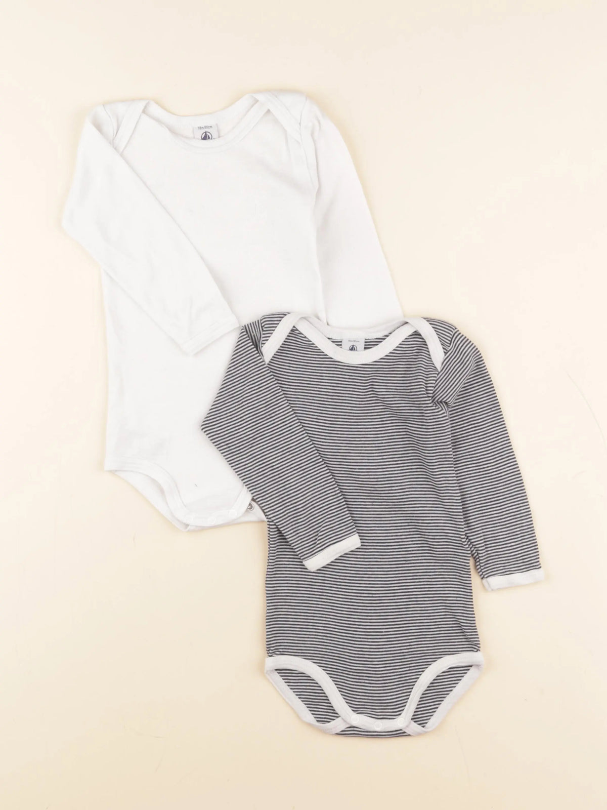 Petit Bateau - lot de 2 bodies en coton blanc, bleu - 18 mois