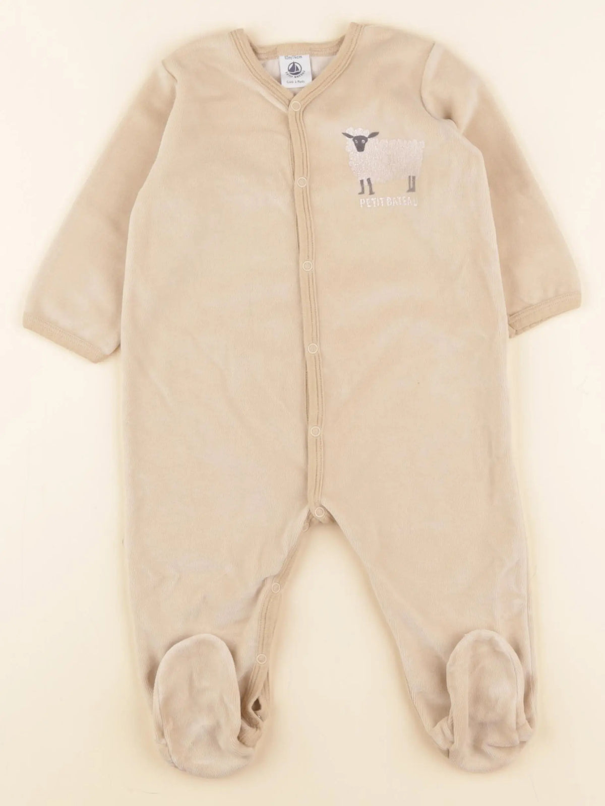 Petit Bateau - pyjama velours beige - 12 mois