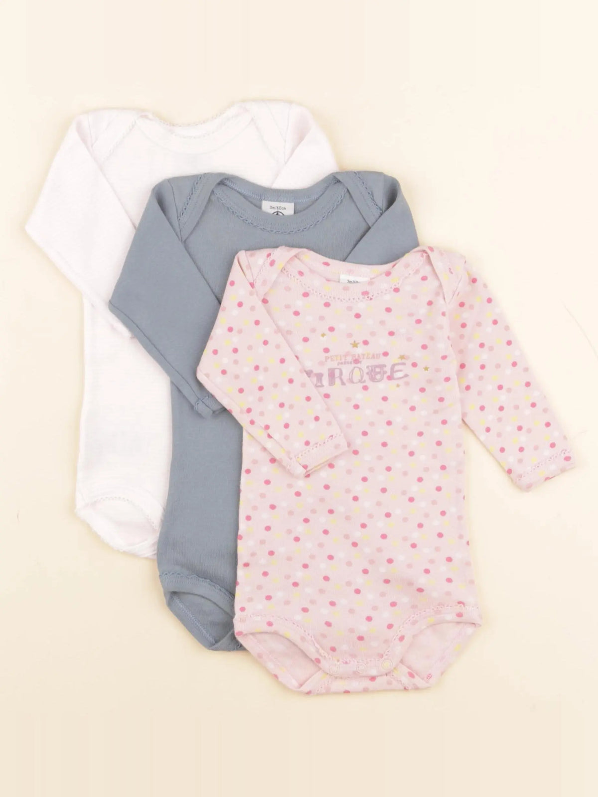 Petit Bateau - lot de 3 bodies en coton multicolore - 3 mois