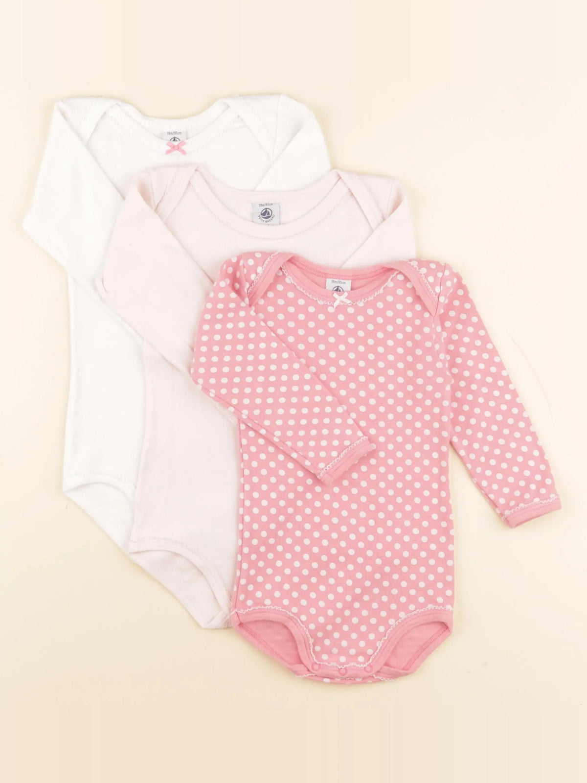 Petit Bateau - lot de 3 bodies en coton blanc, rose - 18 mois
