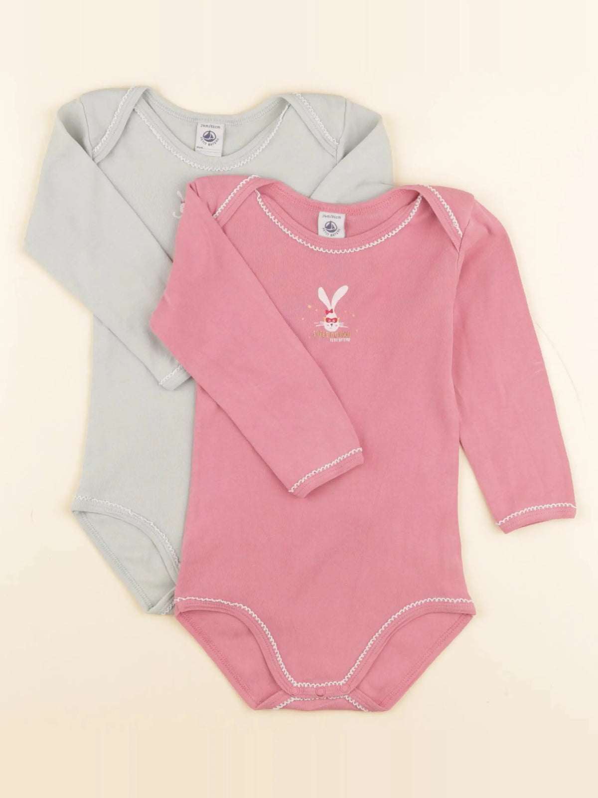 Petit Bateau - lot de 2 bodies en coton rose, vert - 24 mois
