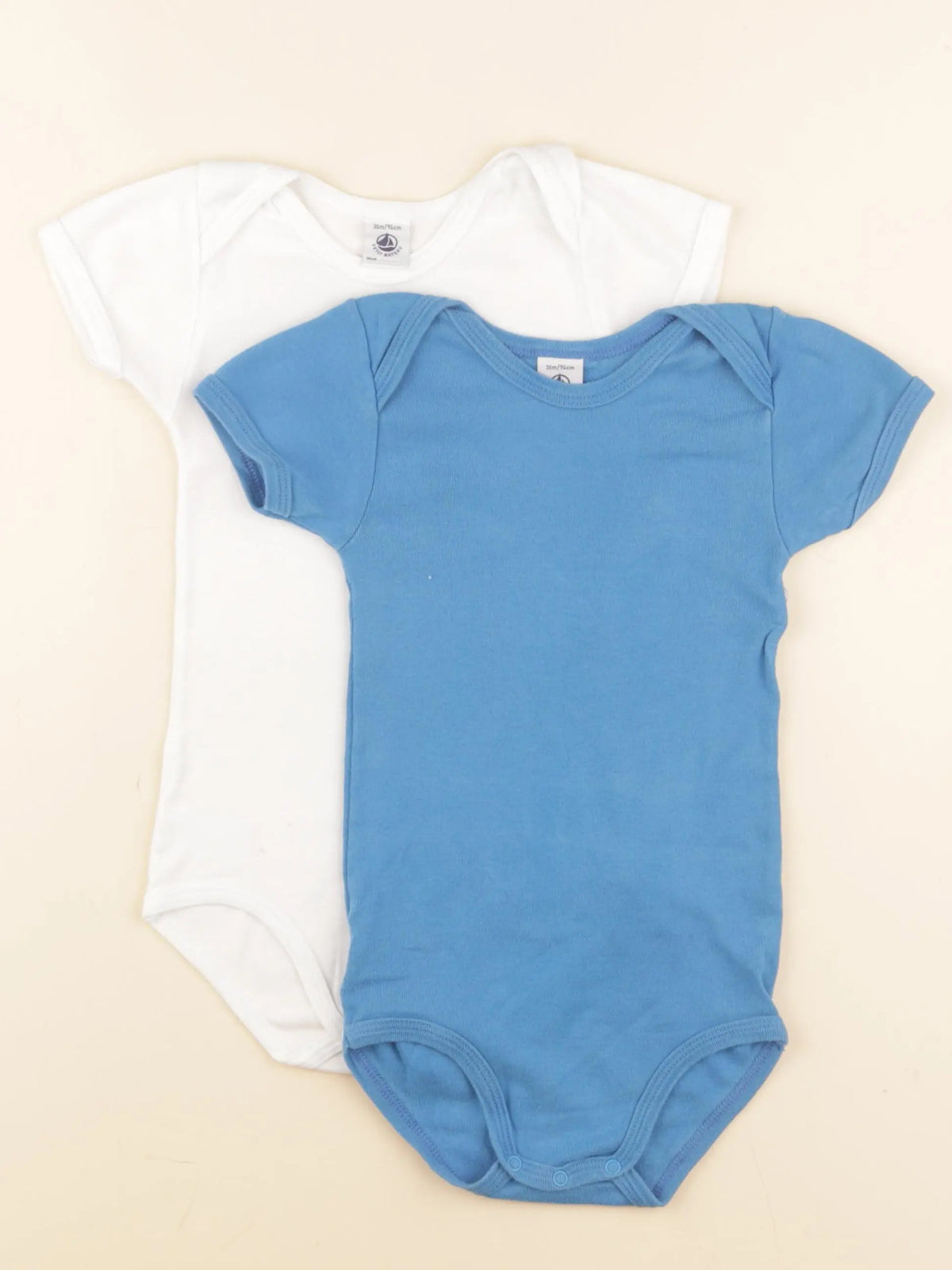 Petit Bateau - lot de 2 bodies en coton blanc, bleu - 36 mois