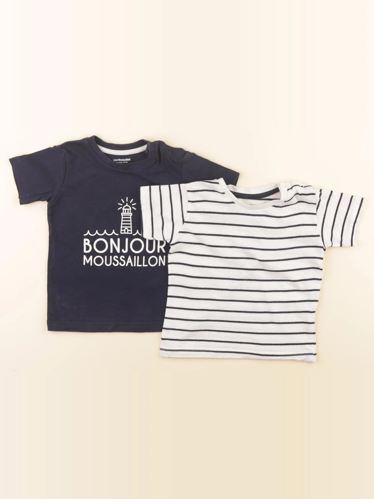 Vertbaudet - lot de 2 tee-shirts bleu, blanc - 18 mois