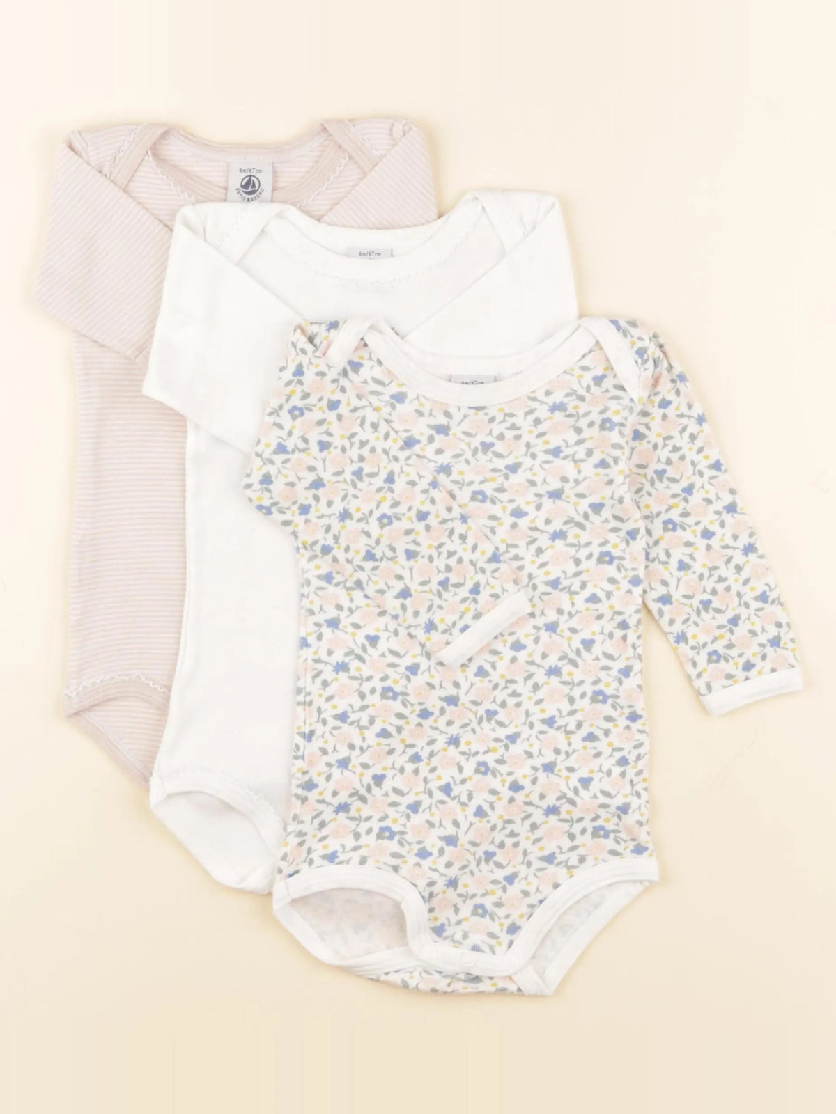 Petit Bateau - lot de 3 bodies en coton multicolore - 6 mois