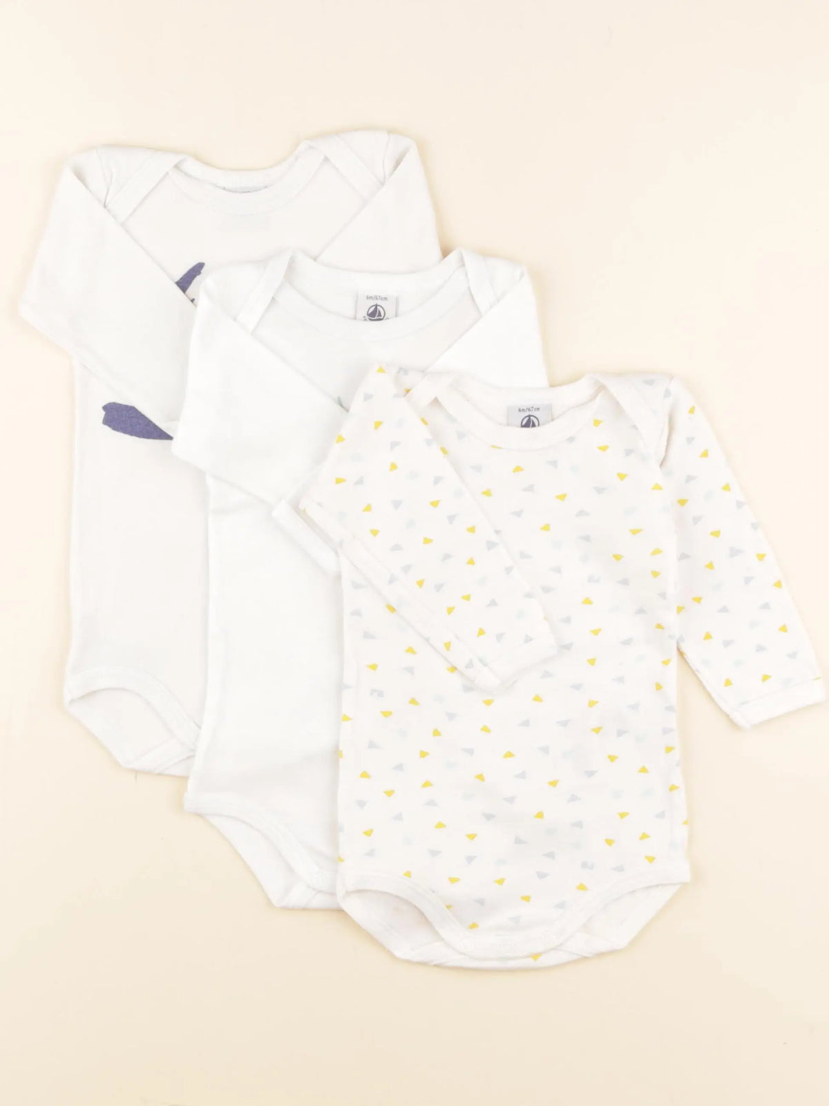 Petit Bateau - lot de 3 bodies en coton multicolore - 6 mois