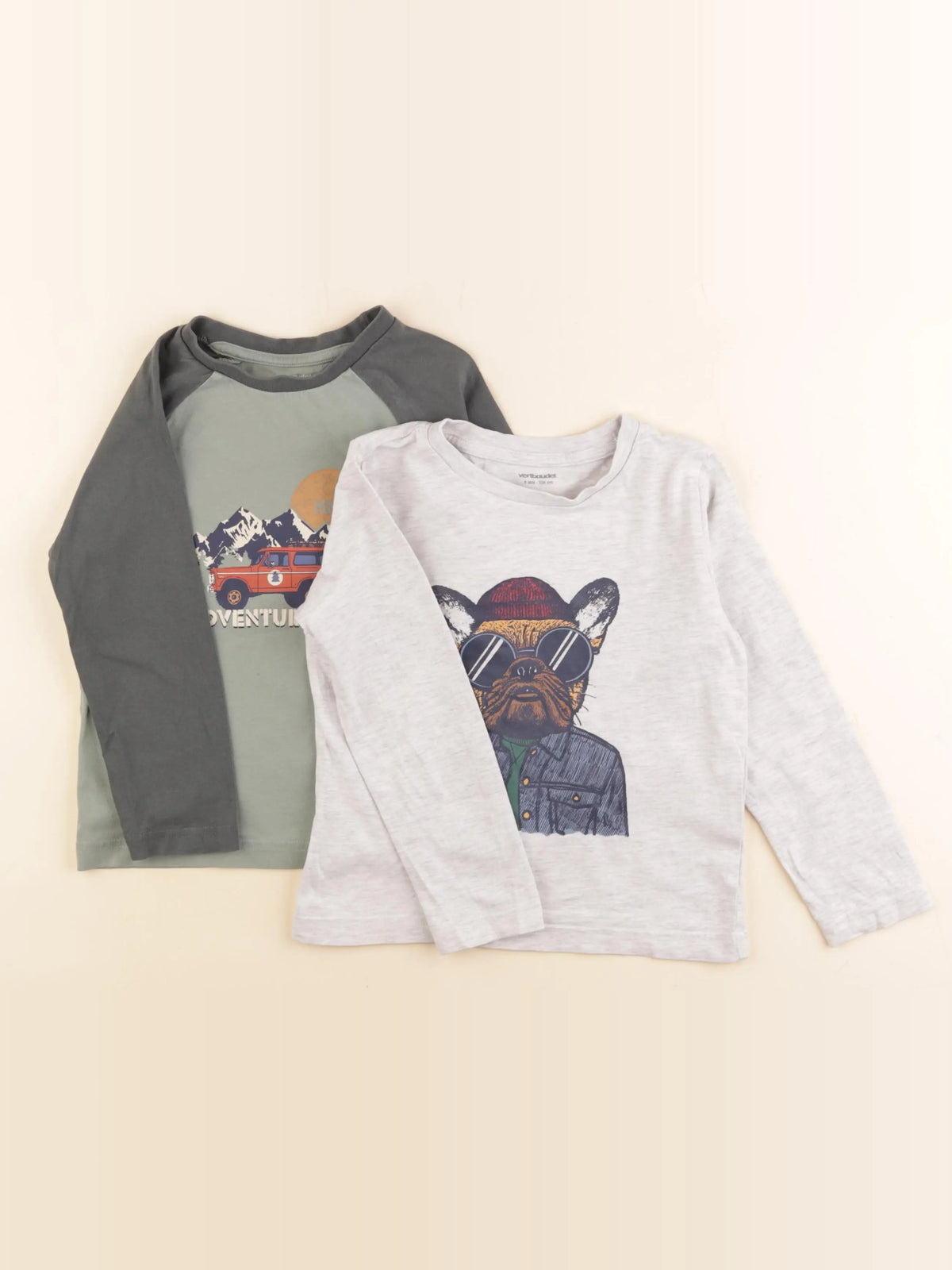 Vertbaudet - lot de 2 tee-shirts gris, vert - 4 ans