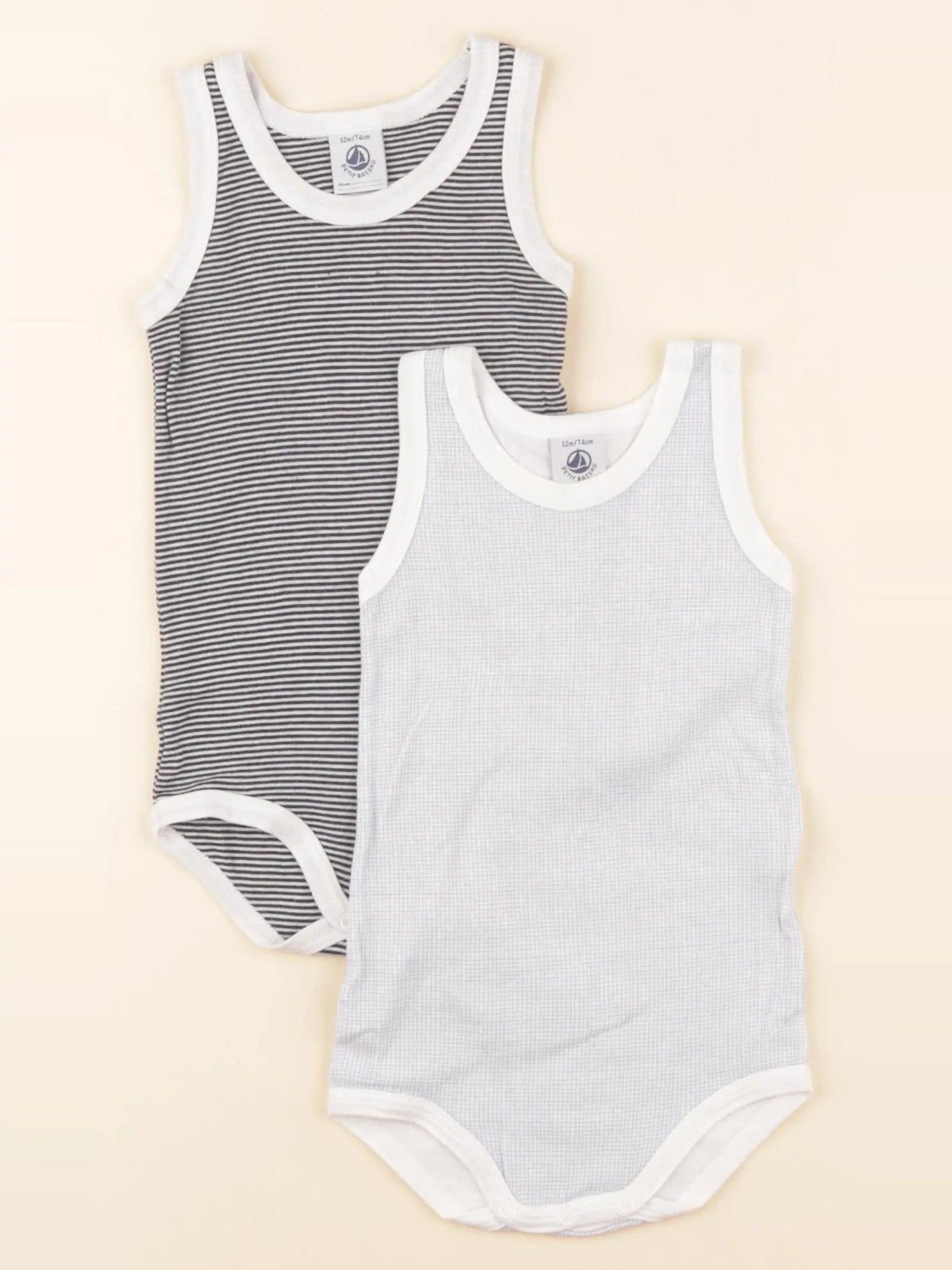 Petit Bateau - lot de 2 bodies en coton bleu - 12 mois