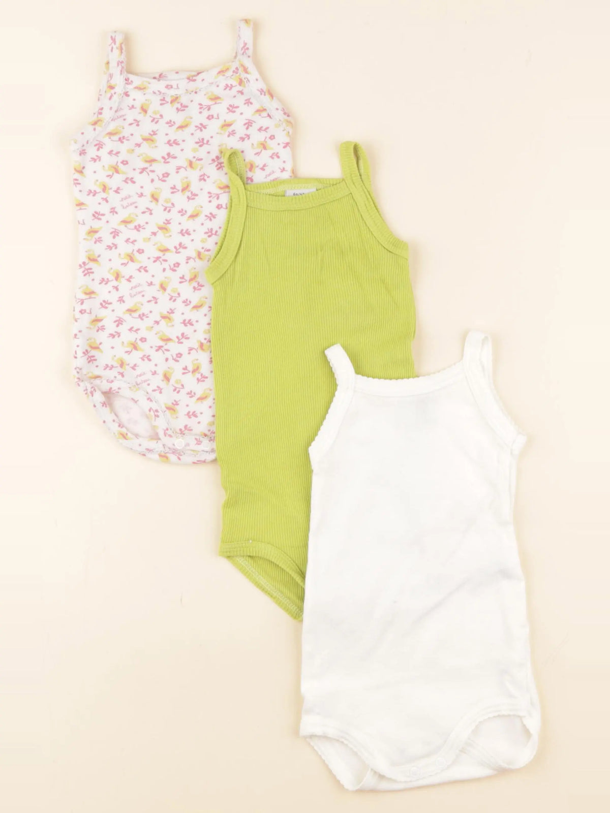 Petit Bateau - lot de 3 bodies en coton blanc, vert - 6 mois