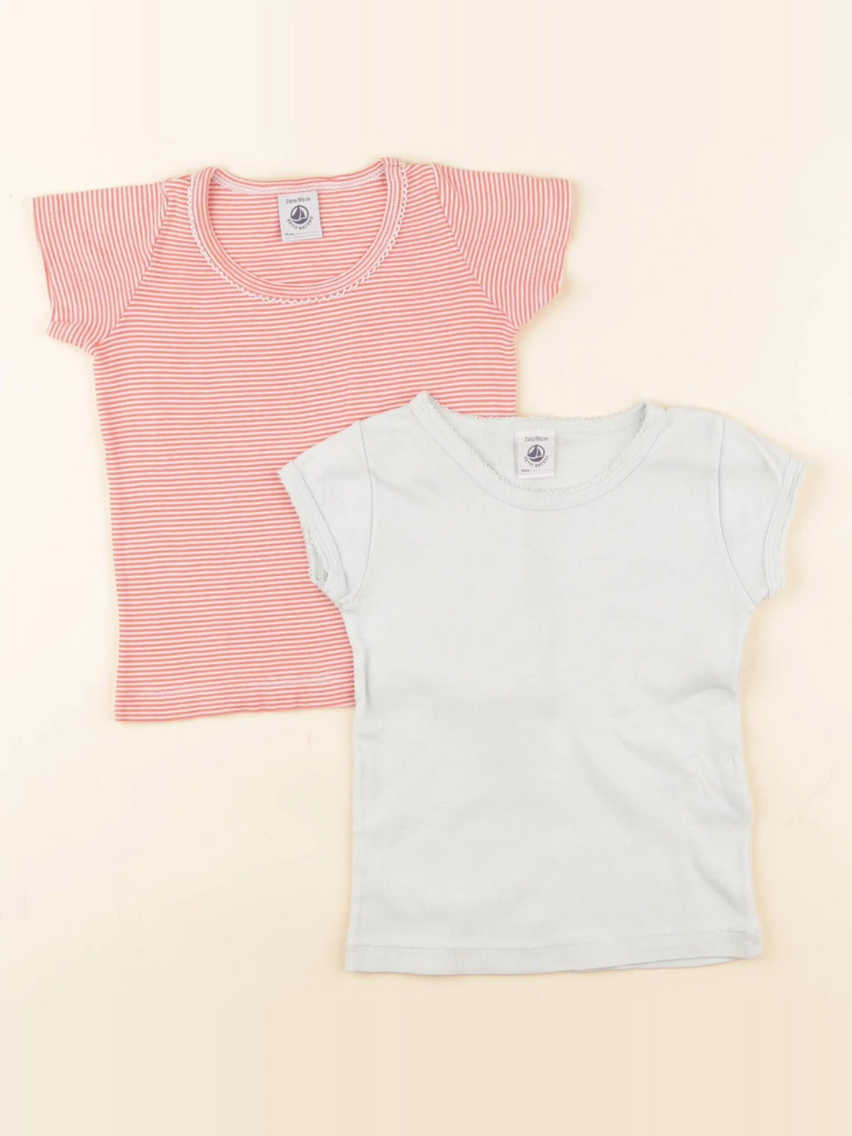 Petit Bateau - lot de 2 maillots de corps orange, vert - 2 ans