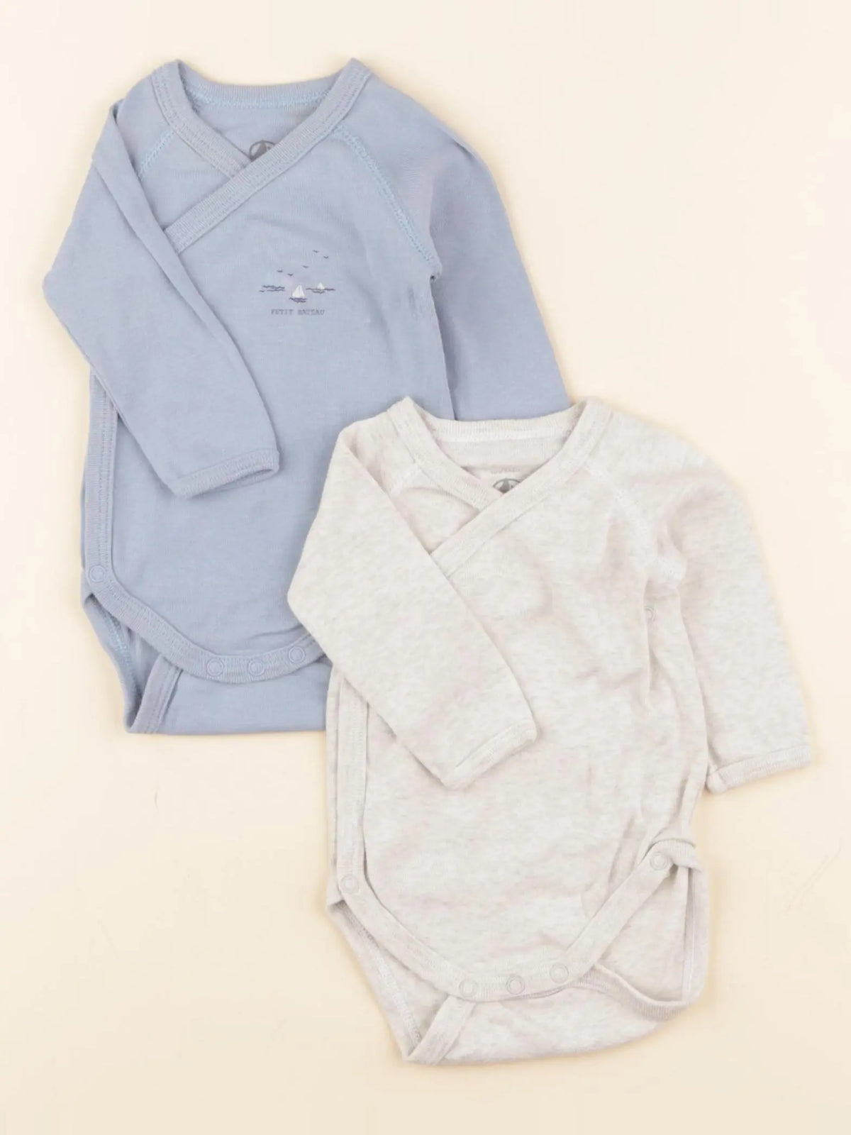 Petit Bateau - lot de 2 bodies en coton beige, bleu - 1 mois