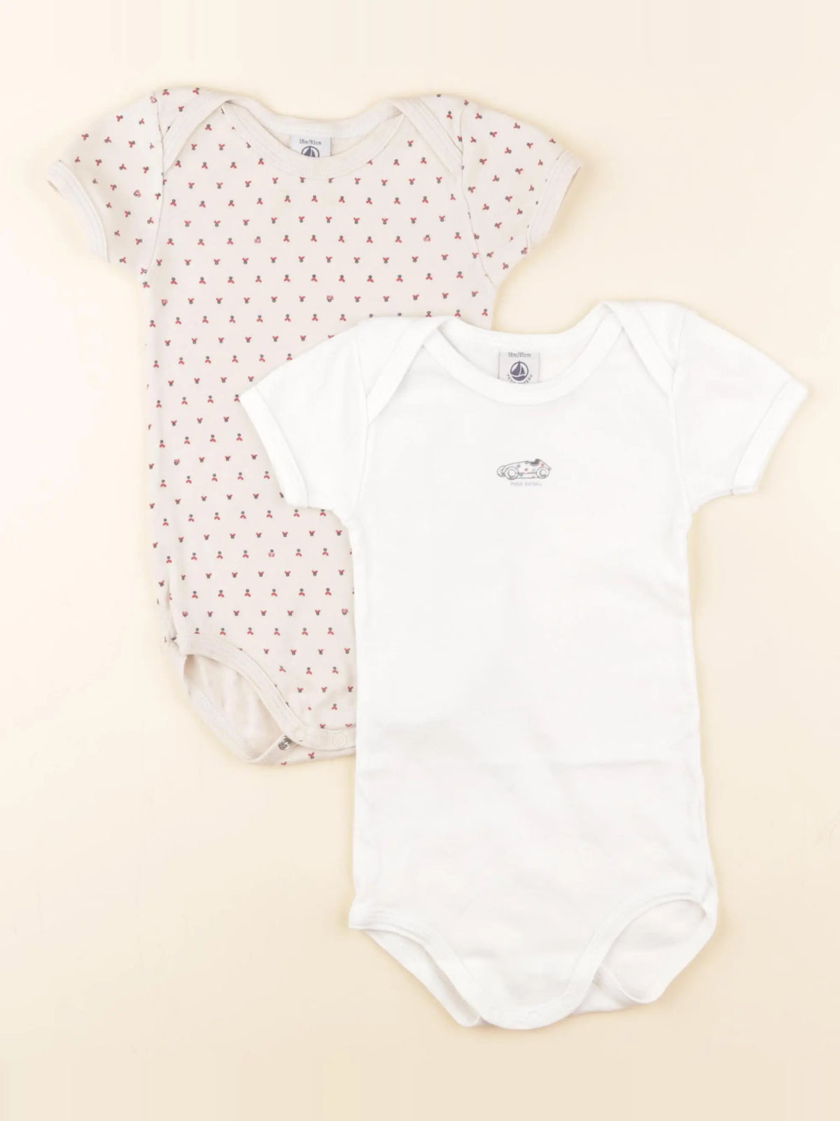 Petit Bateau - lot de 2 bodies en coton blanc, beige - 18 mois